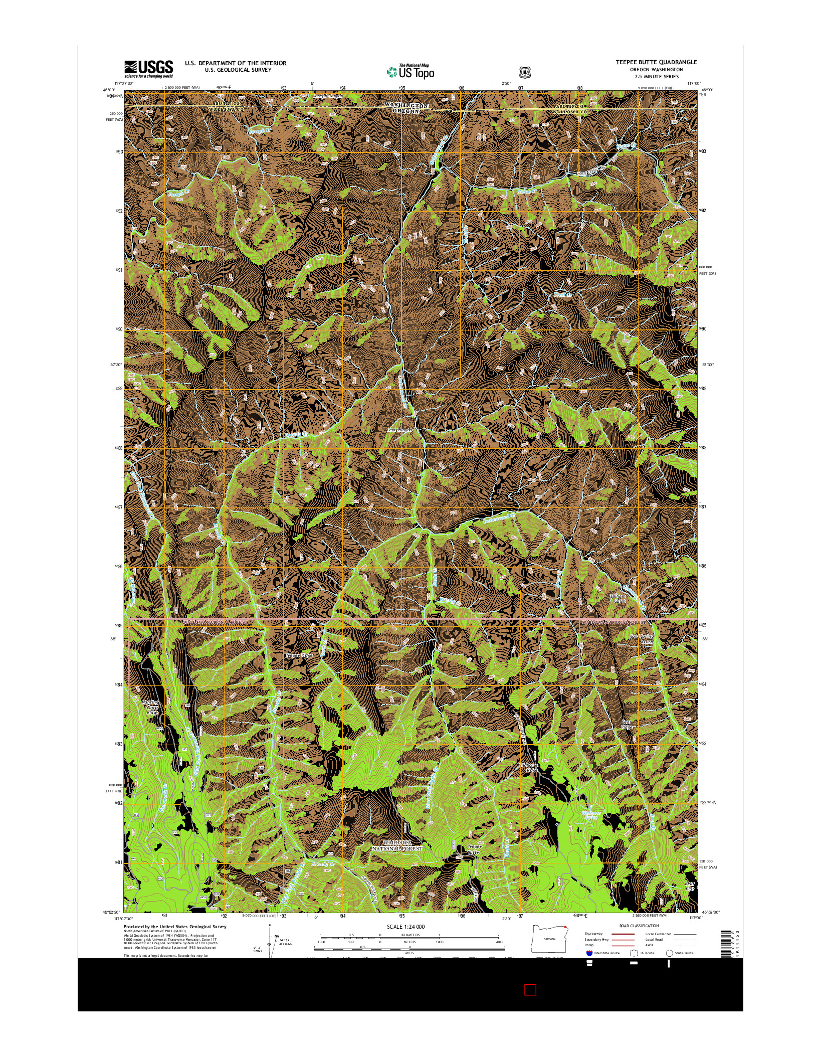USGS US TOPO 7.5-MINUTE MAP FOR TEEPEE BUTTE, OR-WA 2014