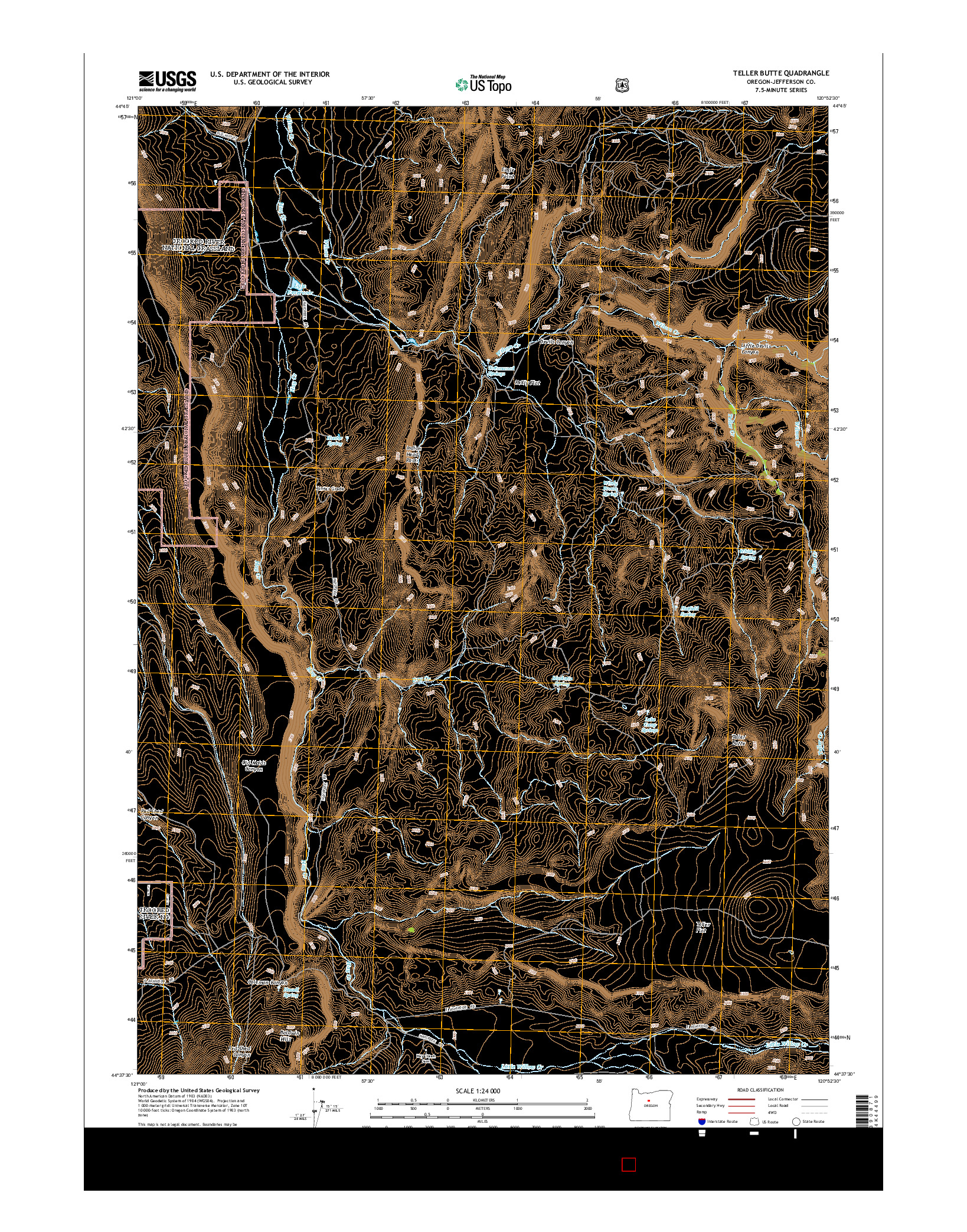 USGS US TOPO 7.5-MINUTE MAP FOR TELLER BUTTE, OR 2014
