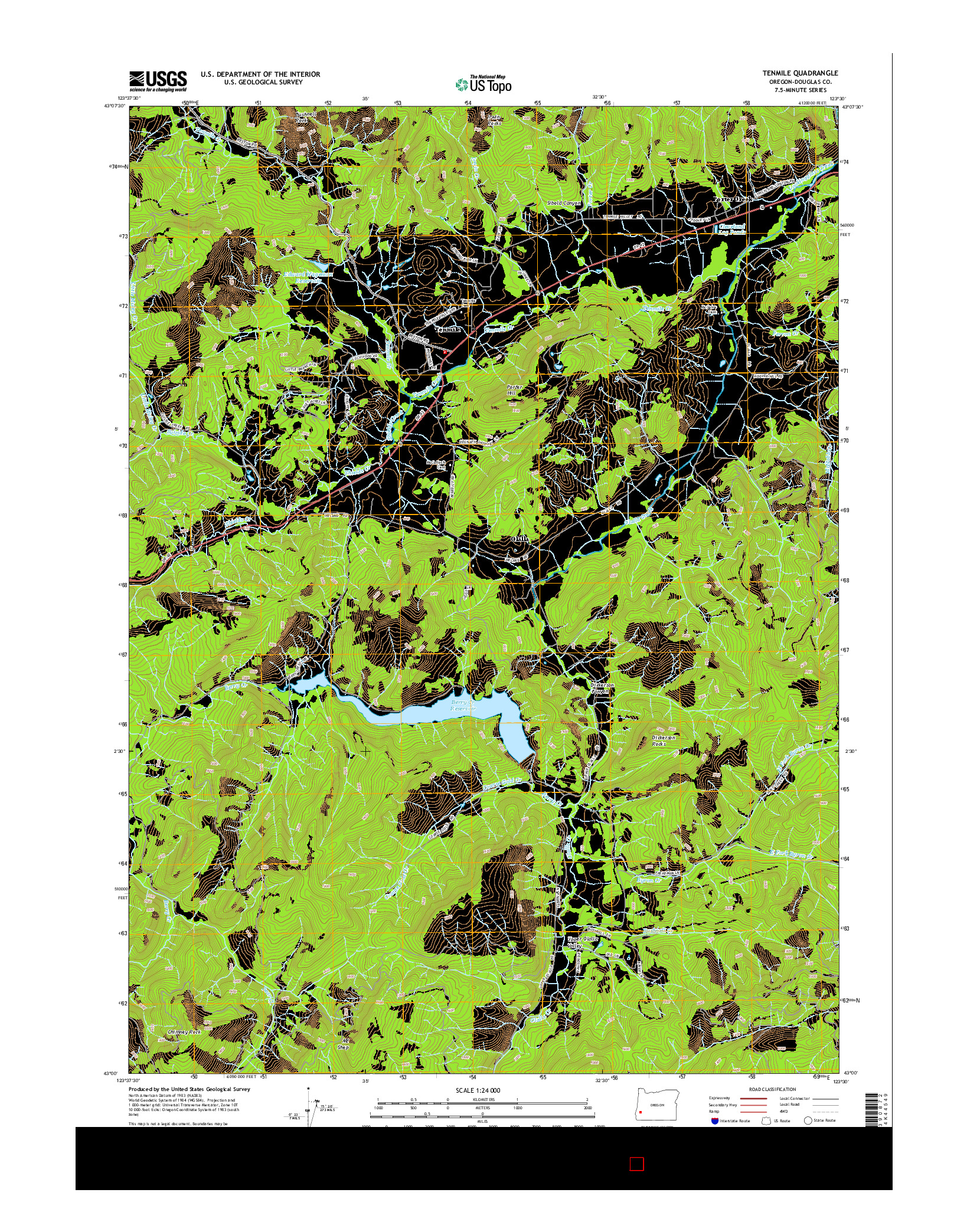 USGS US TOPO 7.5-MINUTE MAP FOR TENMILE, OR 2014