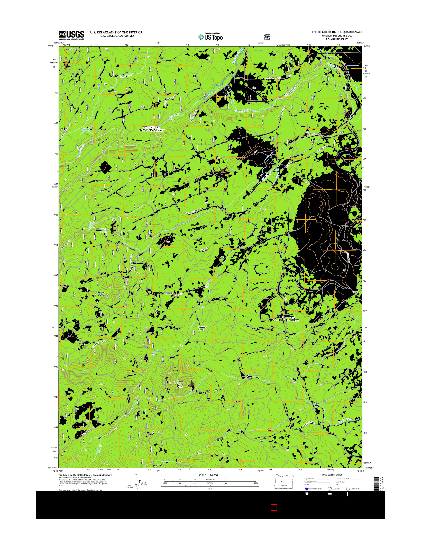 USGS US TOPO 7.5-MINUTE MAP FOR THREE CREEK BUTTE, OR 2014