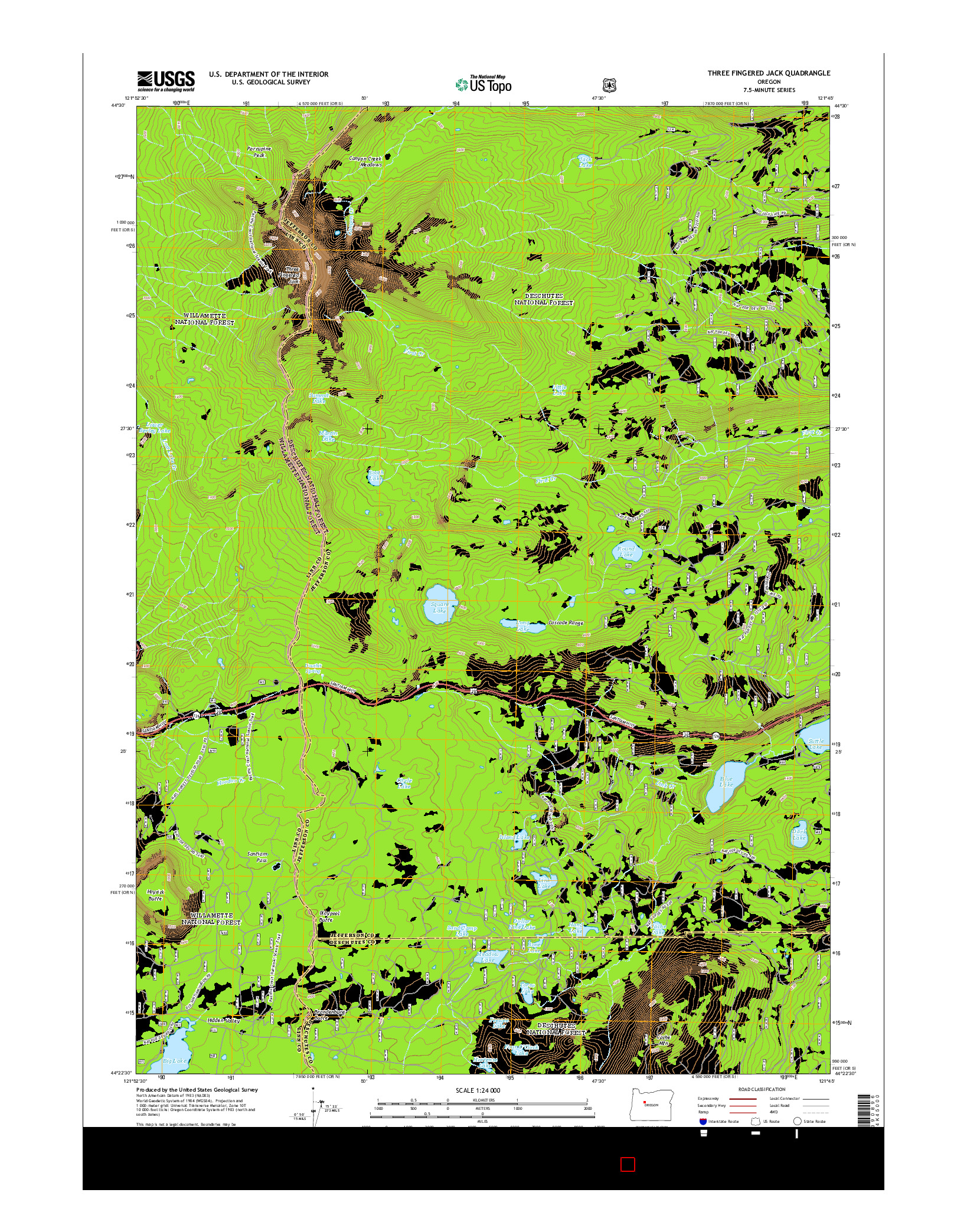 USGS US TOPO 7.5-MINUTE MAP FOR THREE FINGERED JACK, OR 2014