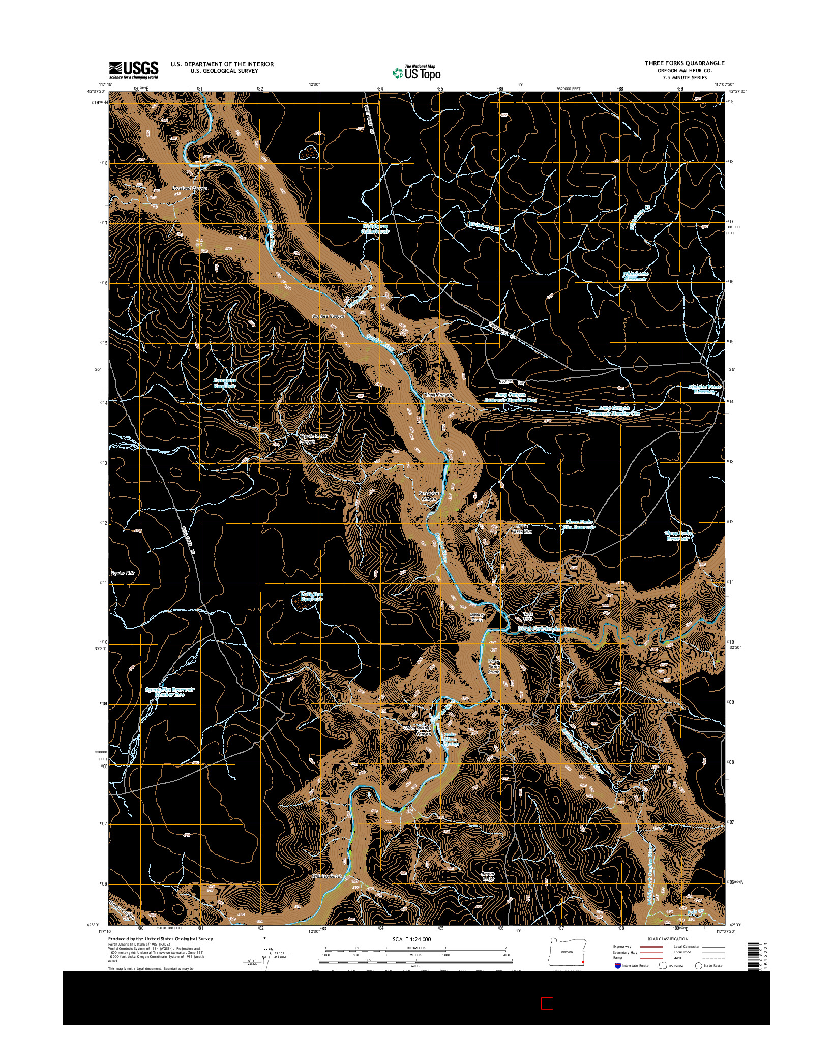 USGS US TOPO 7.5-MINUTE MAP FOR THREE FORKS, OR 2014