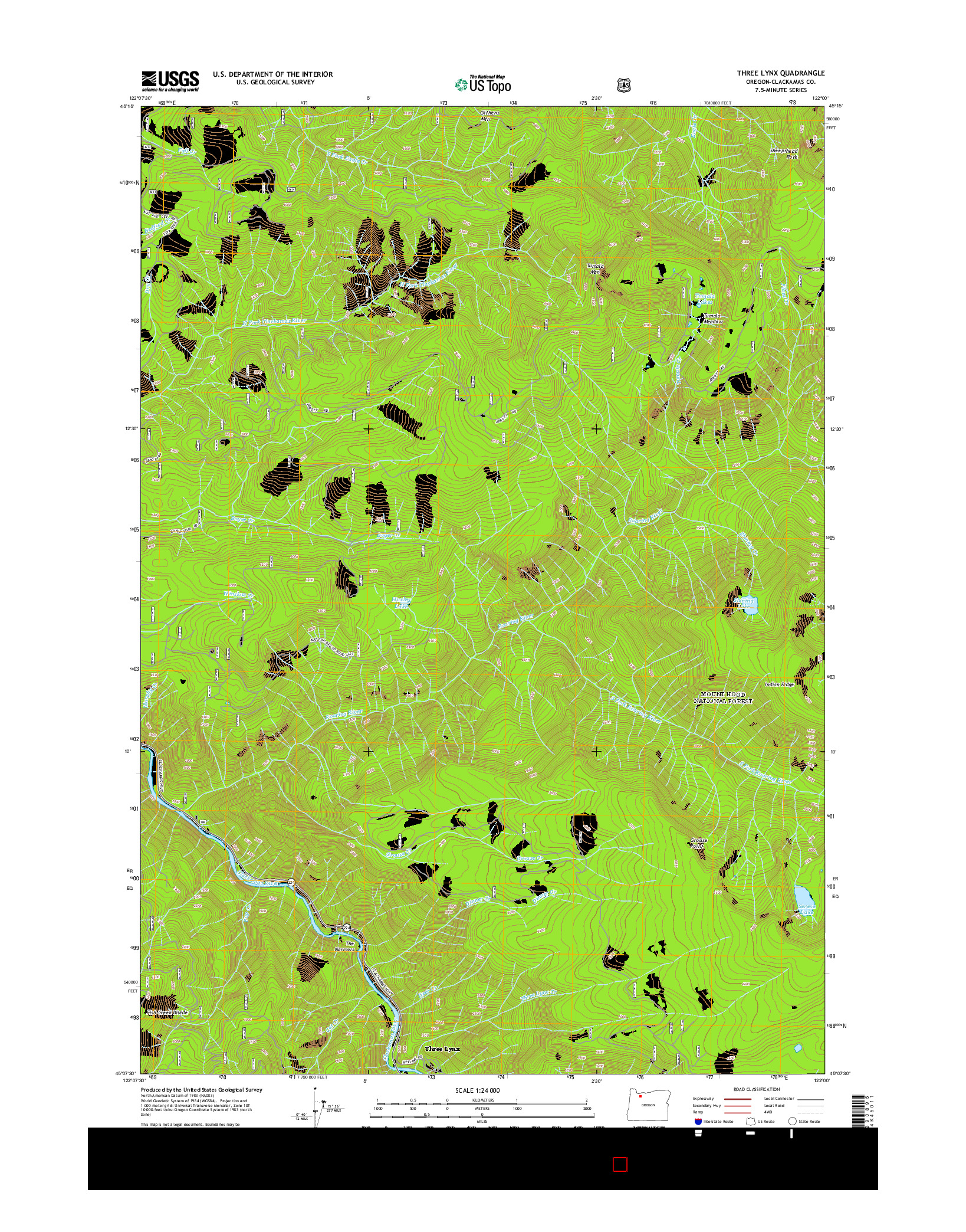 USGS US TOPO 7.5-MINUTE MAP FOR THREE LYNX, OR 2014