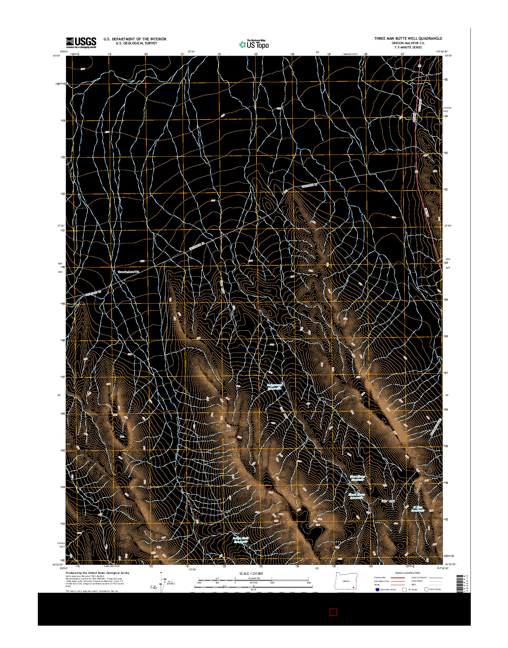 USGS US TOPO 7.5-MINUTE MAP FOR THREE MAN BUTTE WELL, OR 2014