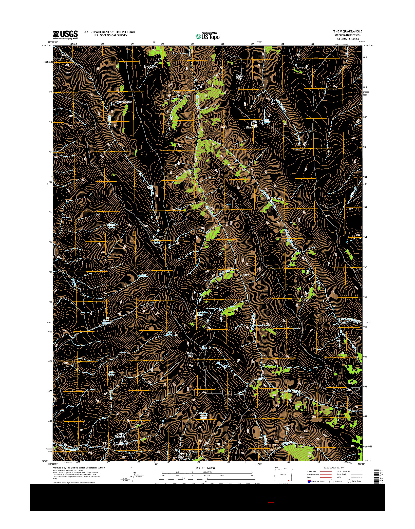 USGS US TOPO 7.5-MINUTE MAP FOR THE V, OR 2014