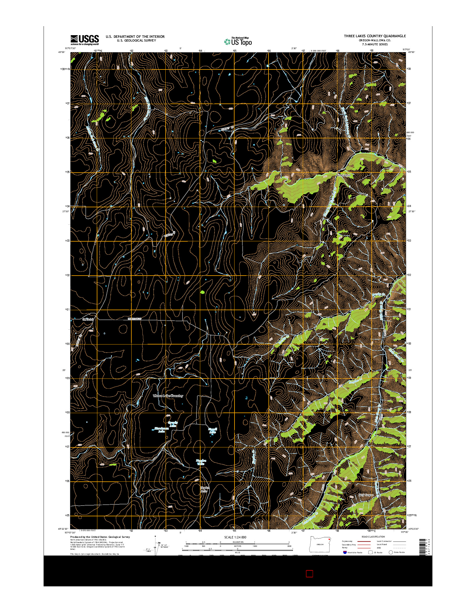 USGS US TOPO 7.5-MINUTE MAP FOR THREE LAKES COUNTRY, OR 2014