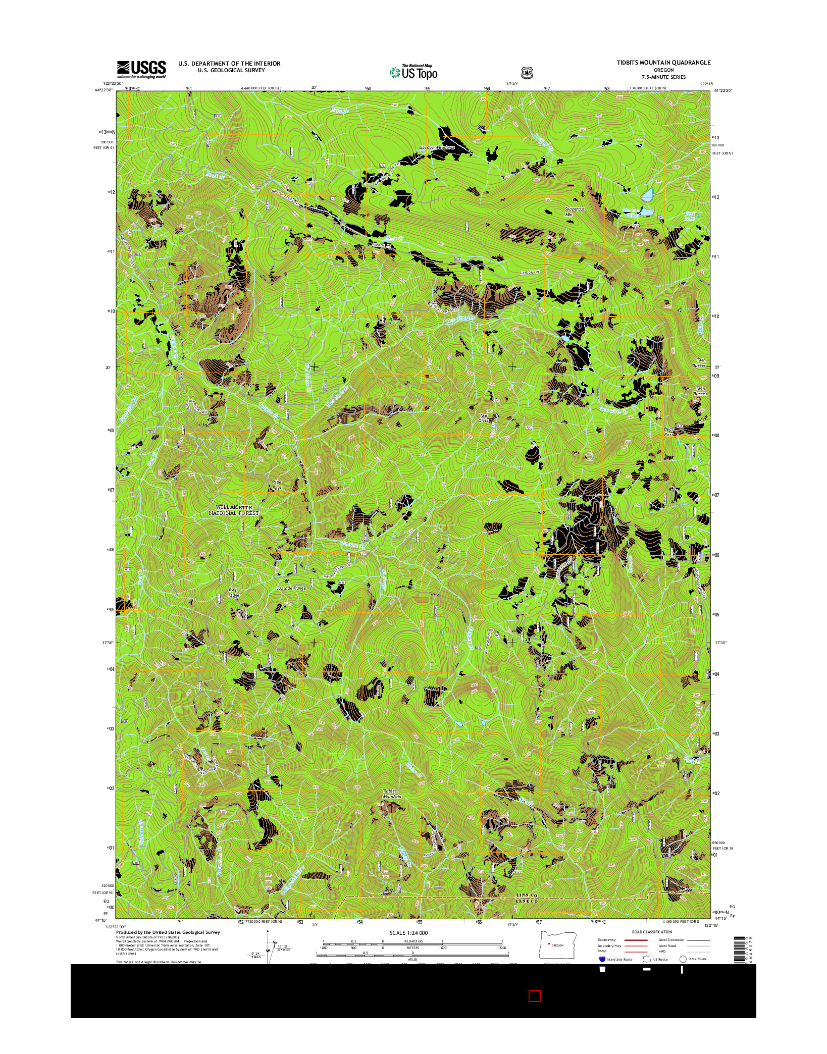 USGS US TOPO 7.5-MINUTE MAP FOR TIDBITS MOUNTAIN, OR 2014