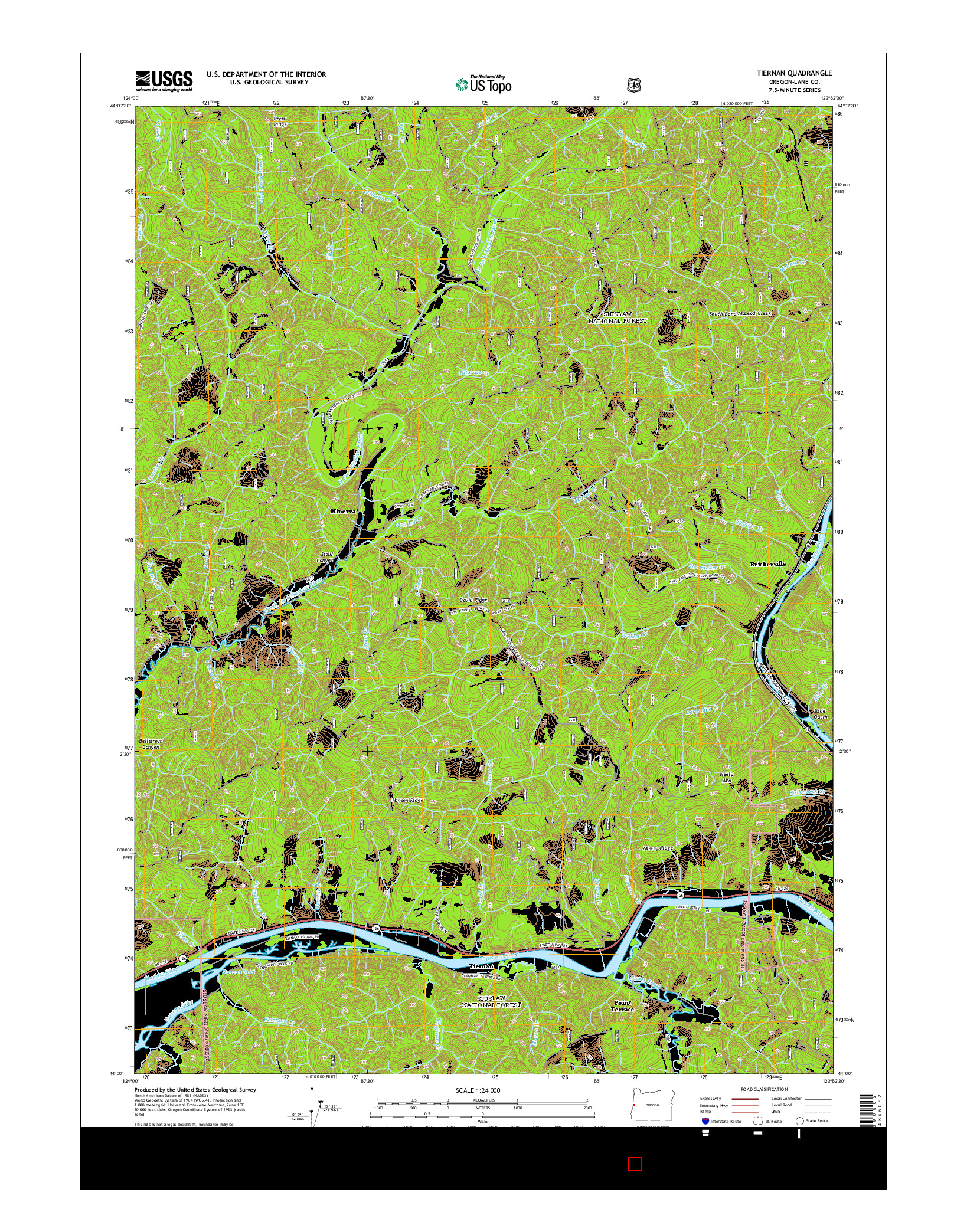 USGS US TOPO 7.5-MINUTE MAP FOR TIERNAN, OR 2014