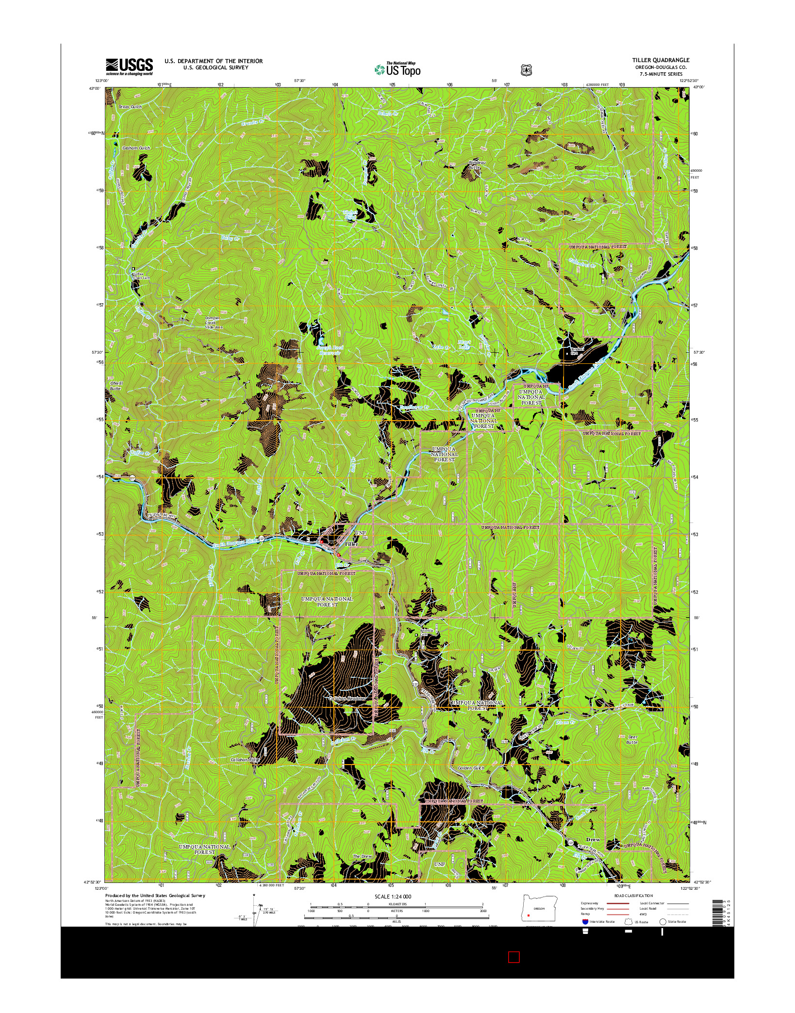 USGS US TOPO 7.5-MINUTE MAP FOR TILLER, OR 2014