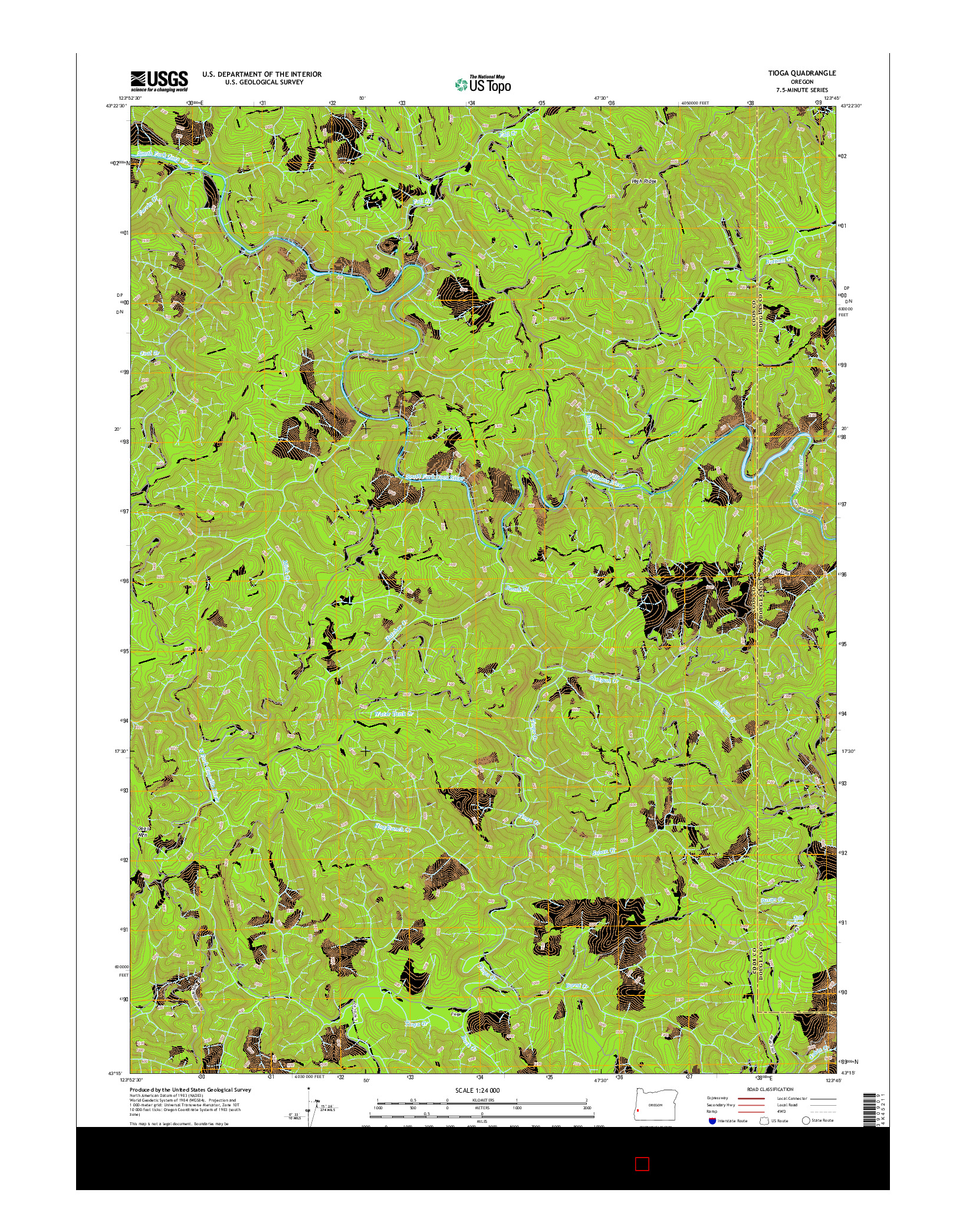 USGS US TOPO 7.5-MINUTE MAP FOR TIOGA, OR 2014