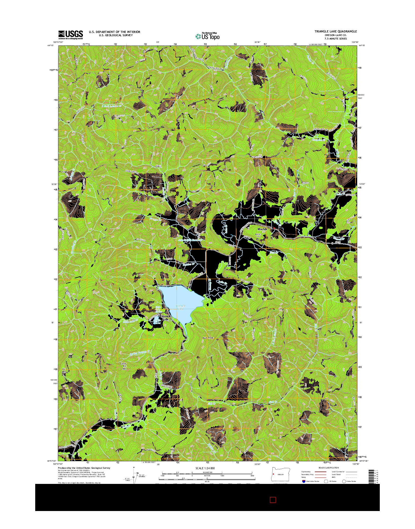 USGS US TOPO 7.5-MINUTE MAP FOR TRIANGLE LAKE, OR 2014