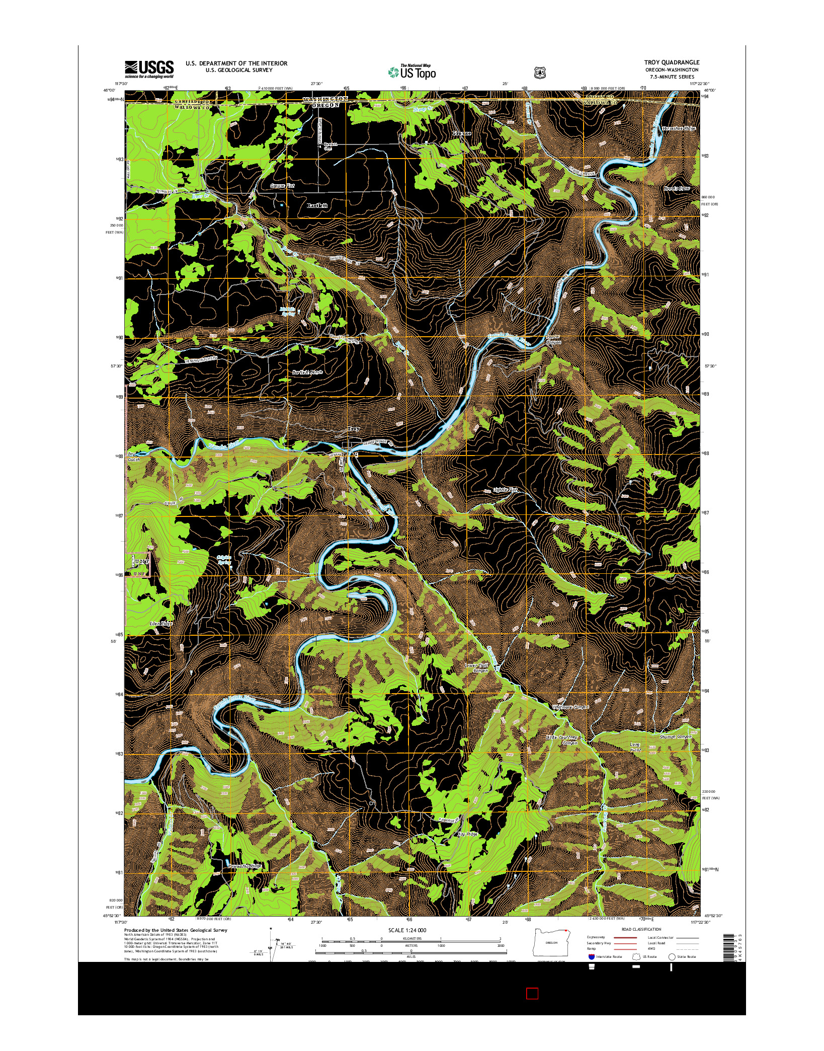 USGS US TOPO 7.5-MINUTE MAP FOR TROY, OR-WA 2014
