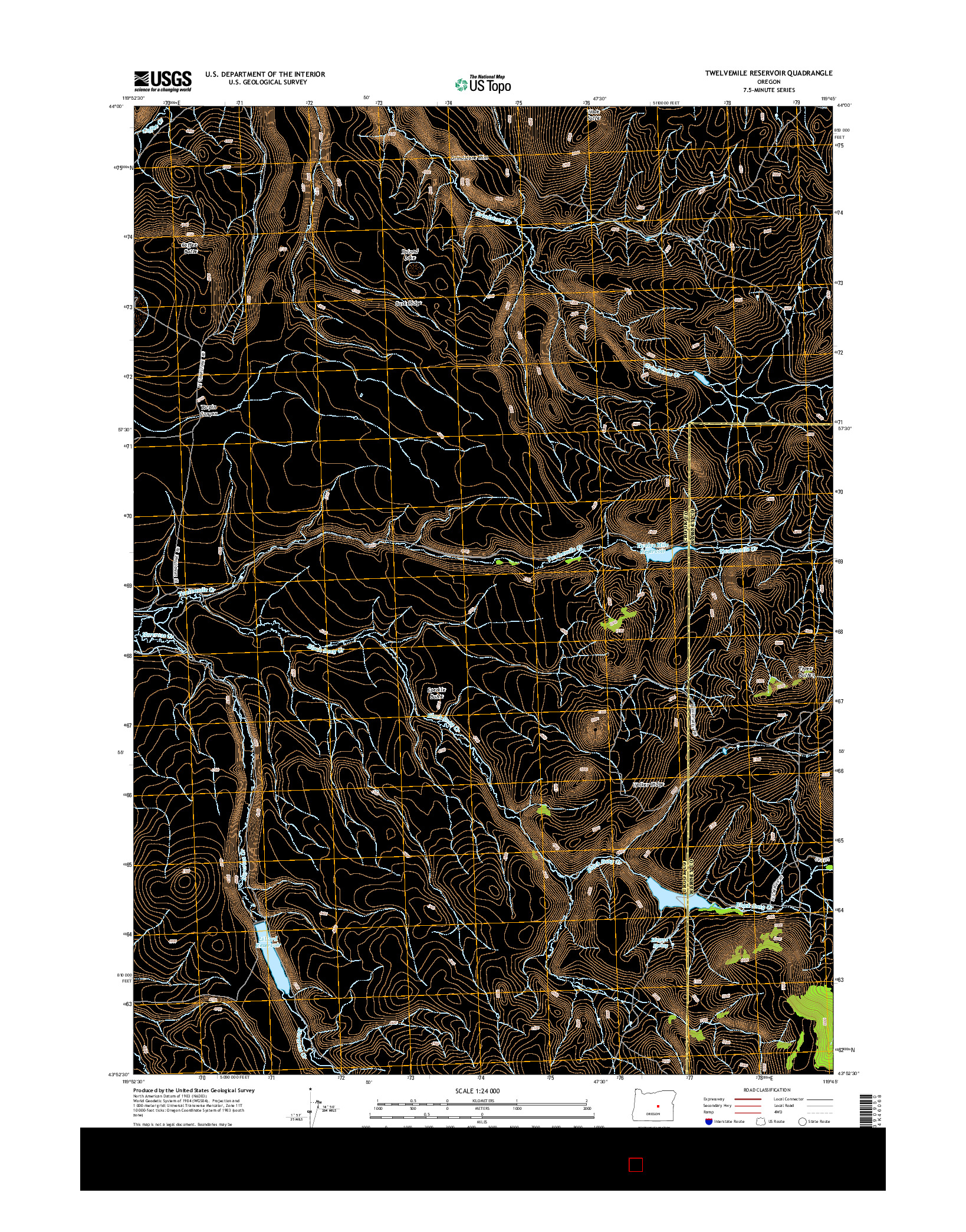 USGS US TOPO 7.5-MINUTE MAP FOR TWELVEMILE RESERVOIR, OR 2014
