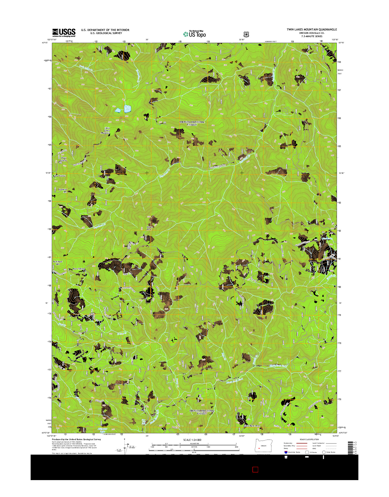 USGS US TOPO 7.5-MINUTE MAP FOR TWIN LAKES MOUNTAIN, OR 2014