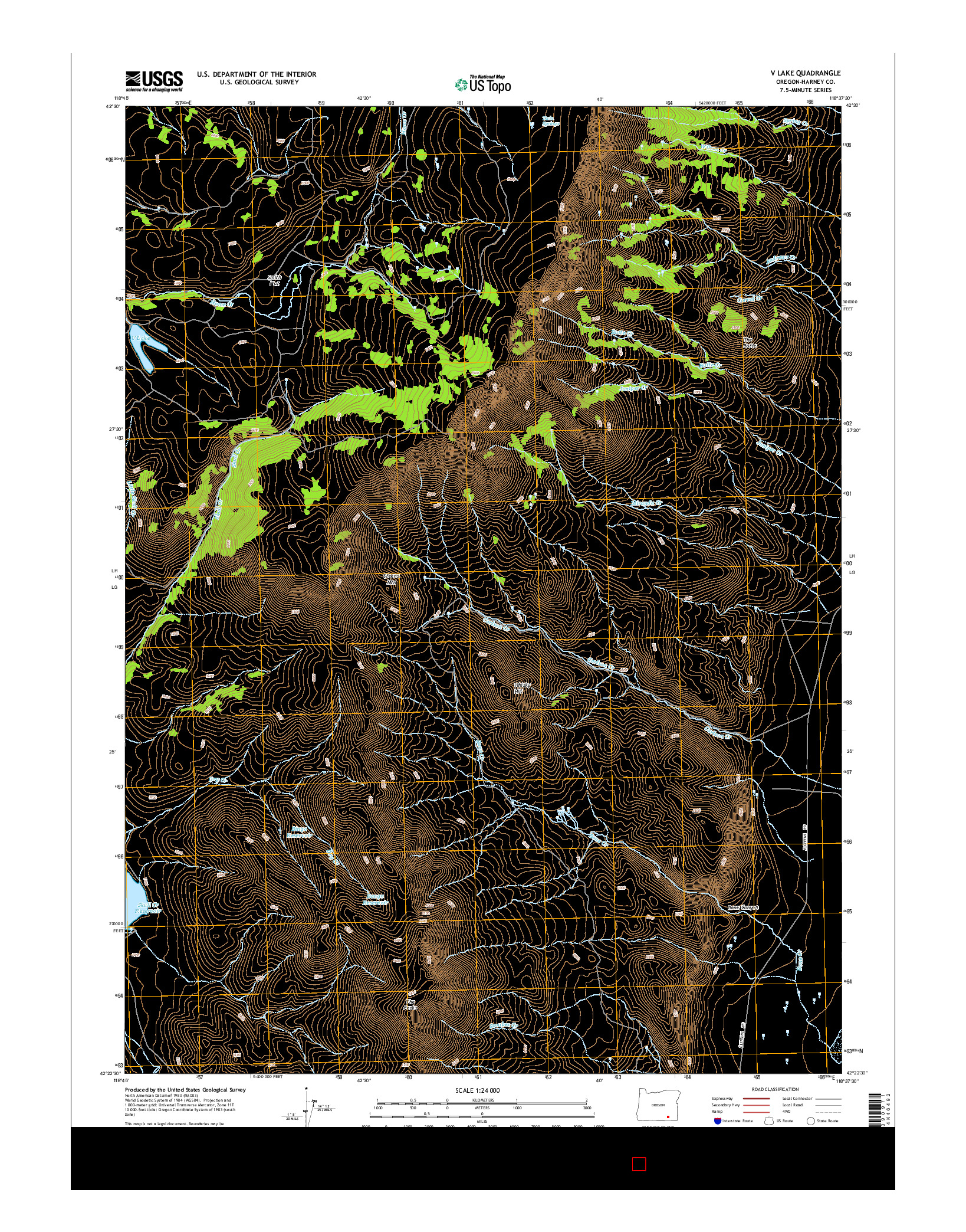 USGS US TOPO 7.5-MINUTE MAP FOR V LAKE, OR 2014