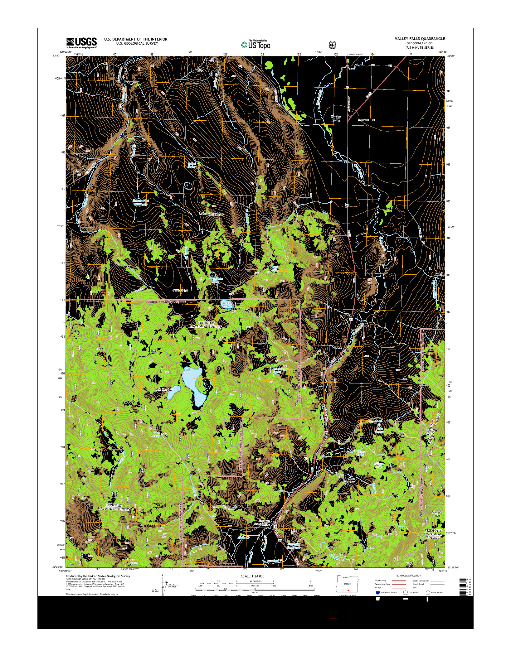 USGS US TOPO 7.5-MINUTE MAP FOR VALLEY FALLS, OR 2014