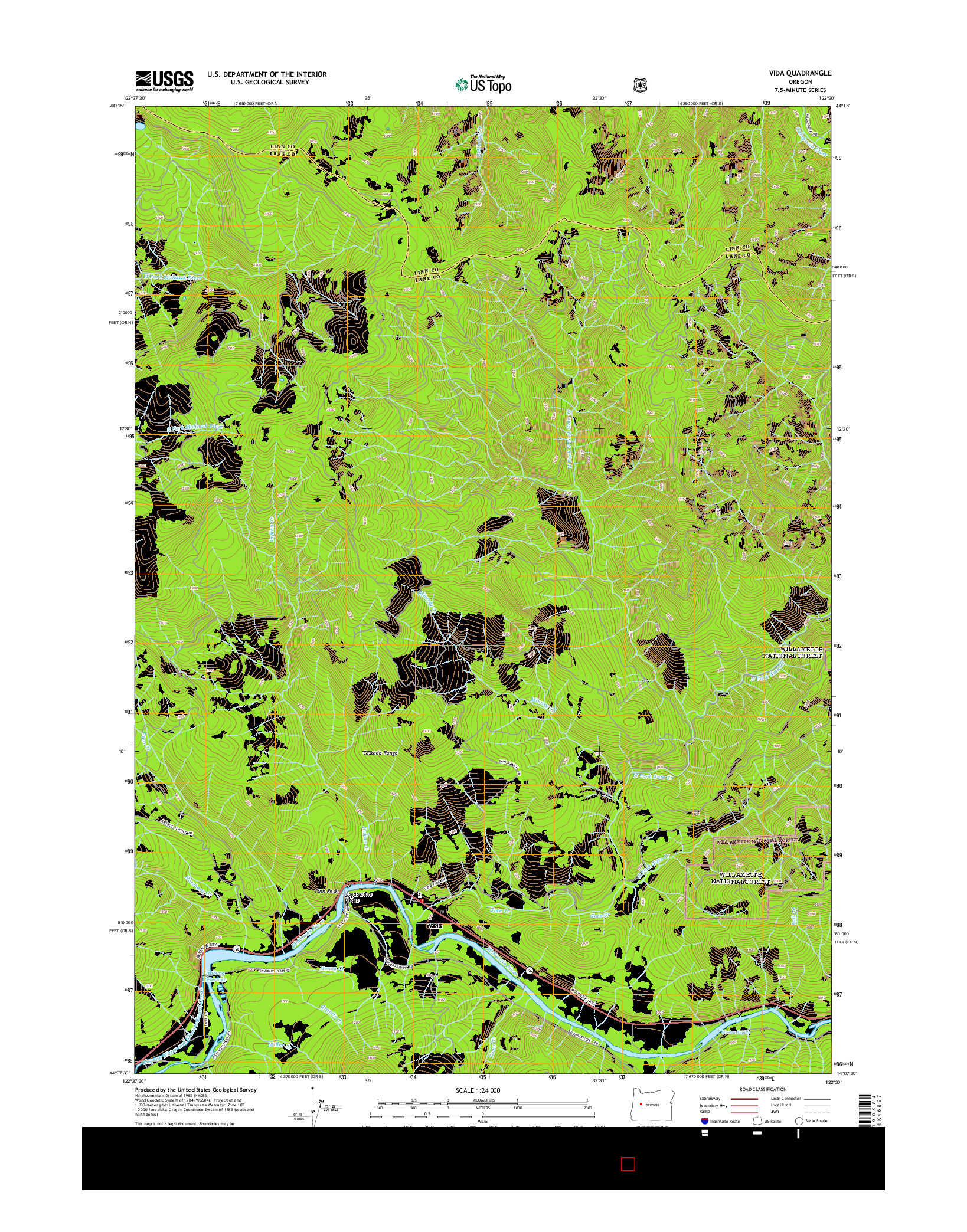 USGS US TOPO 7.5-MINUTE MAP FOR VIDA, OR 2014