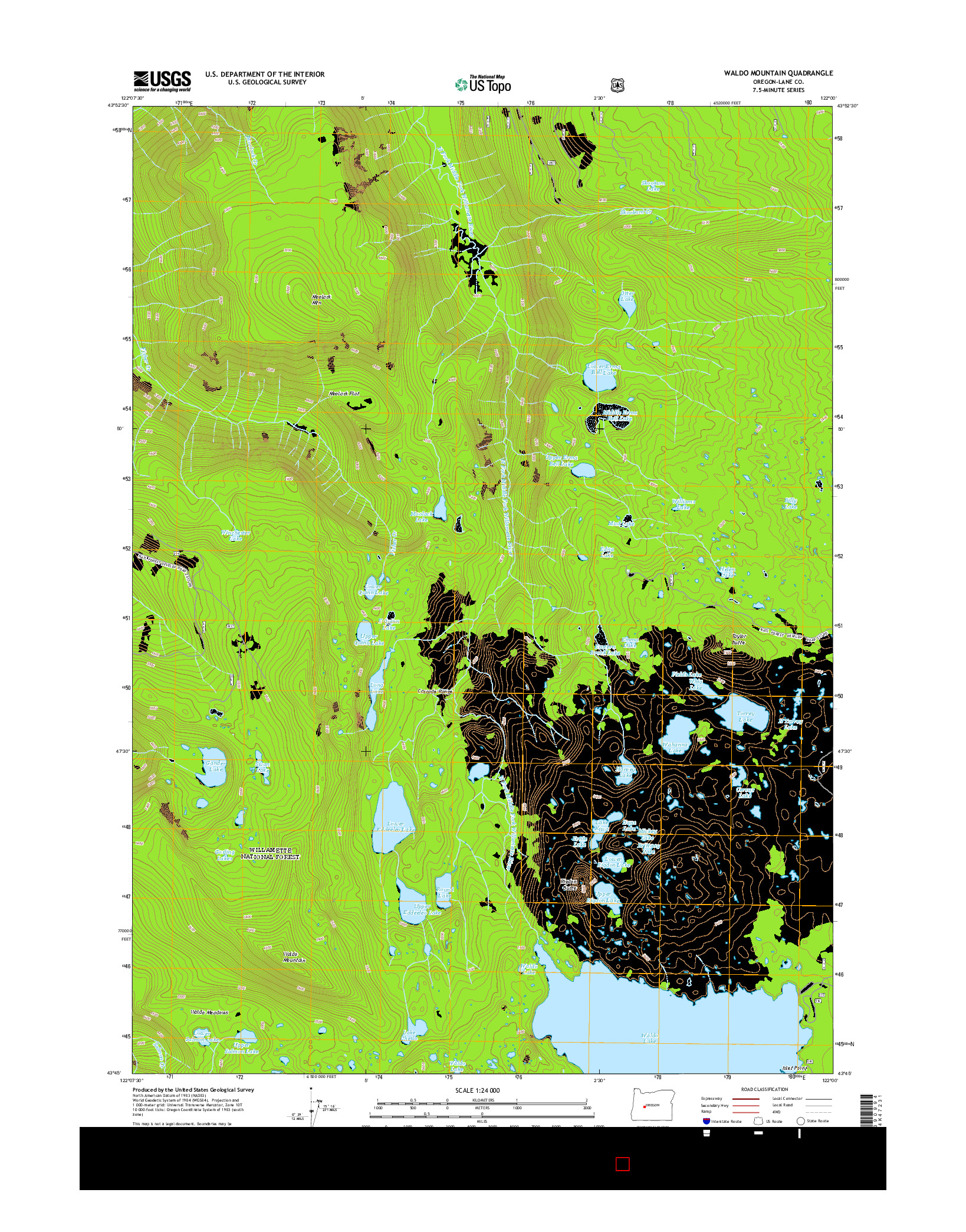 USGS US TOPO 7.5-MINUTE MAP FOR WALDO MOUNTAIN, OR 2014