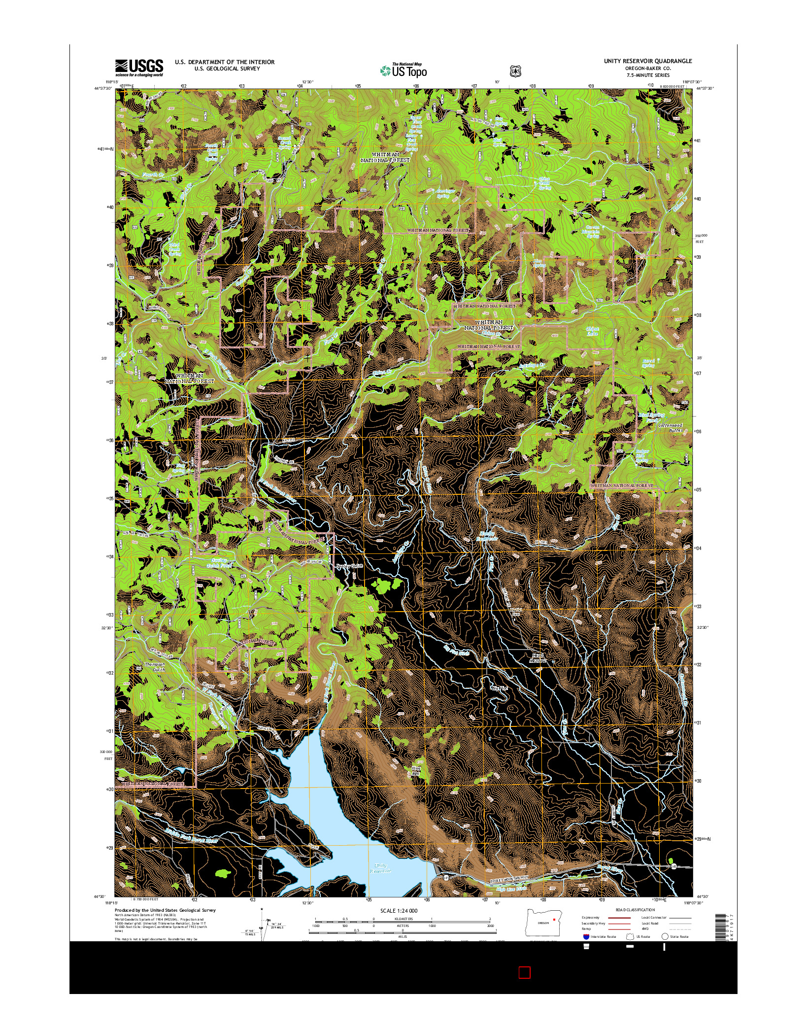 USGS US TOPO 7.5-MINUTE MAP FOR UNITY RESERVOIR, OR 2014