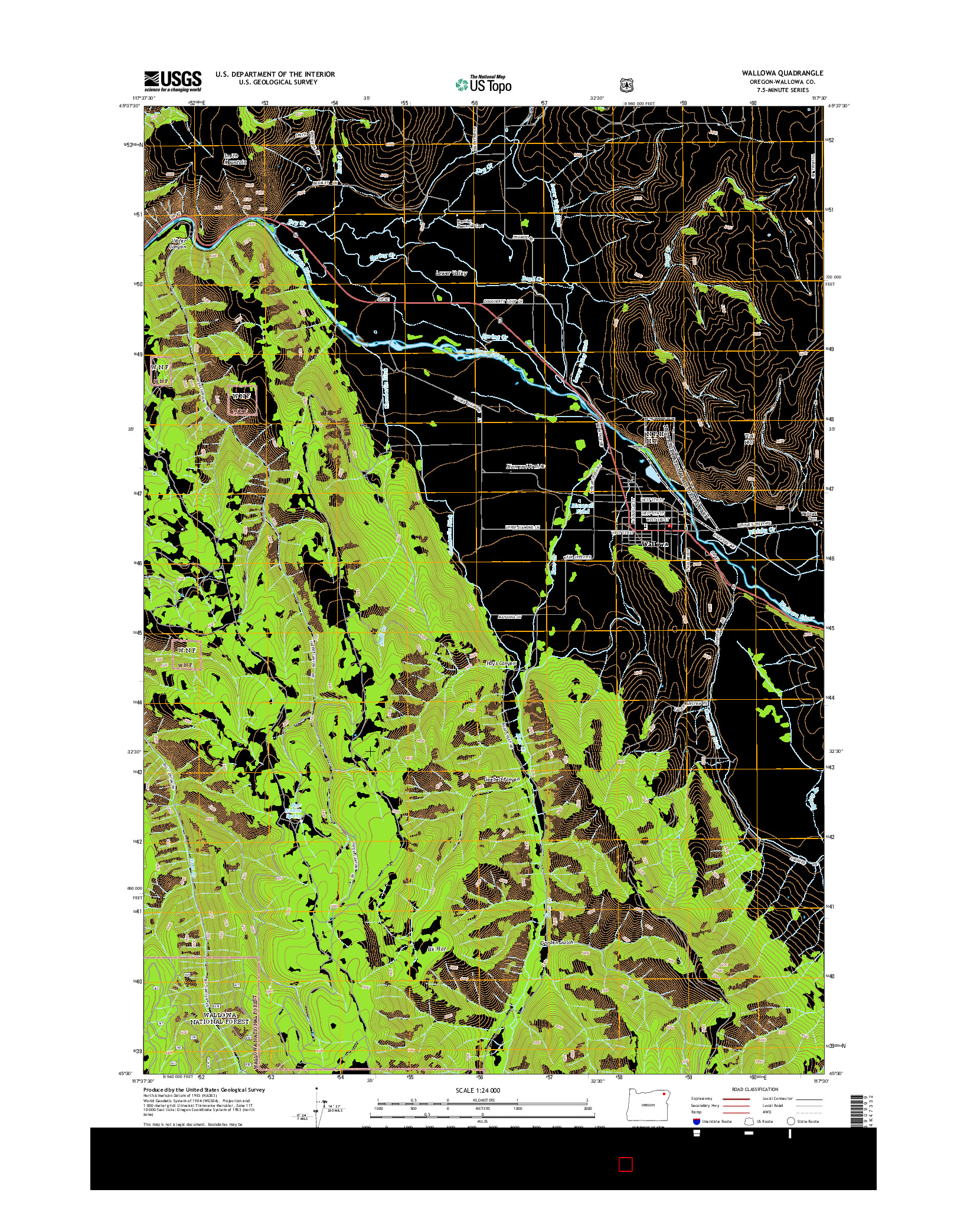 USGS US TOPO 7.5-MINUTE MAP FOR WALLOWA, OR 2014