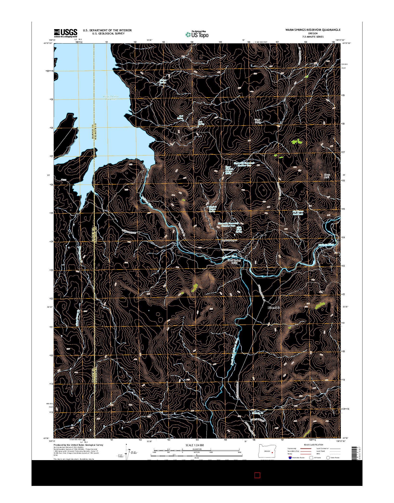 USGS US TOPO 7.5-MINUTE MAP FOR WARM SPRINGS RESERVOIR, OR 2014