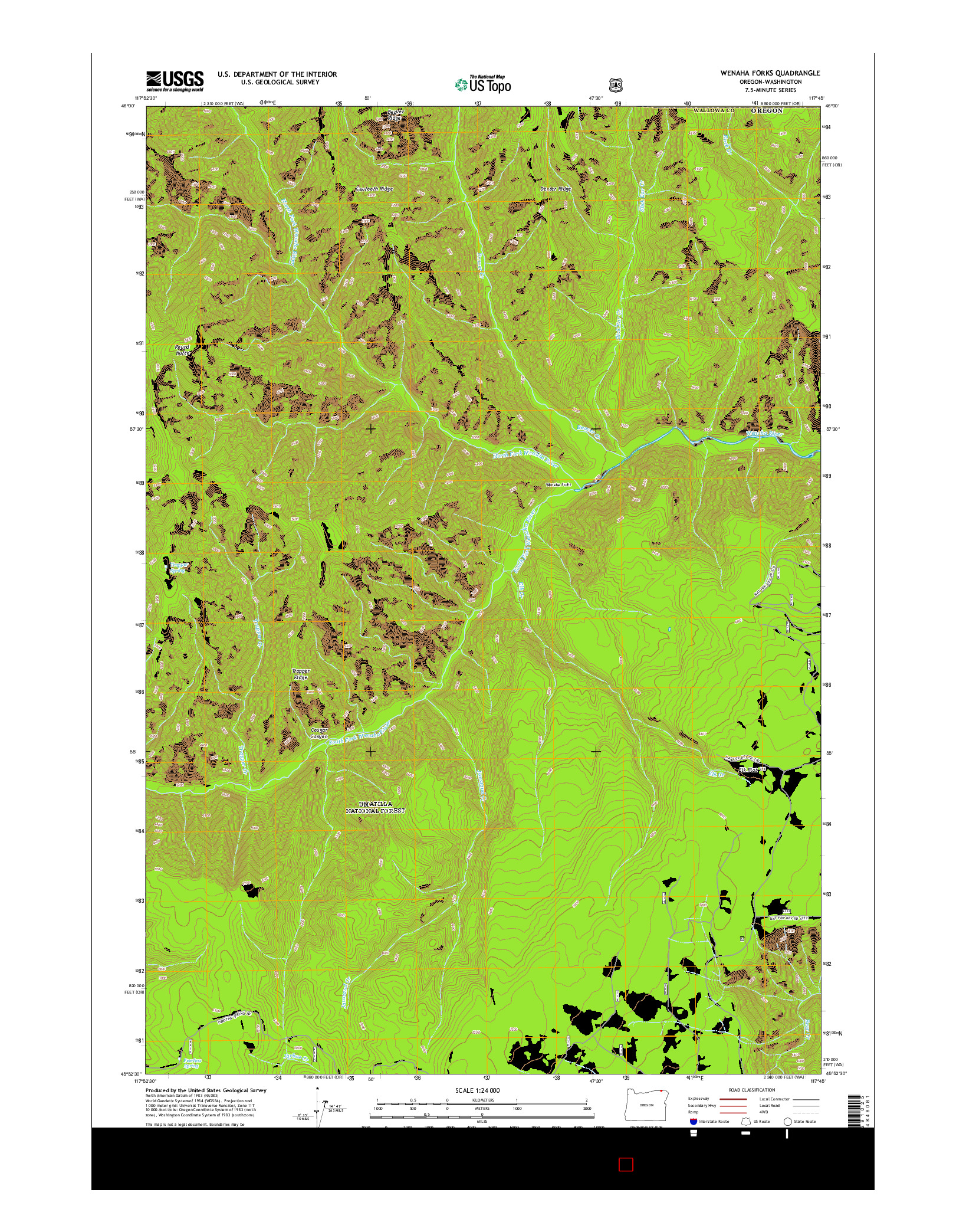 USGS US TOPO 7.5-MINUTE MAP FOR WENAHA FORKS, OR-WA 2014