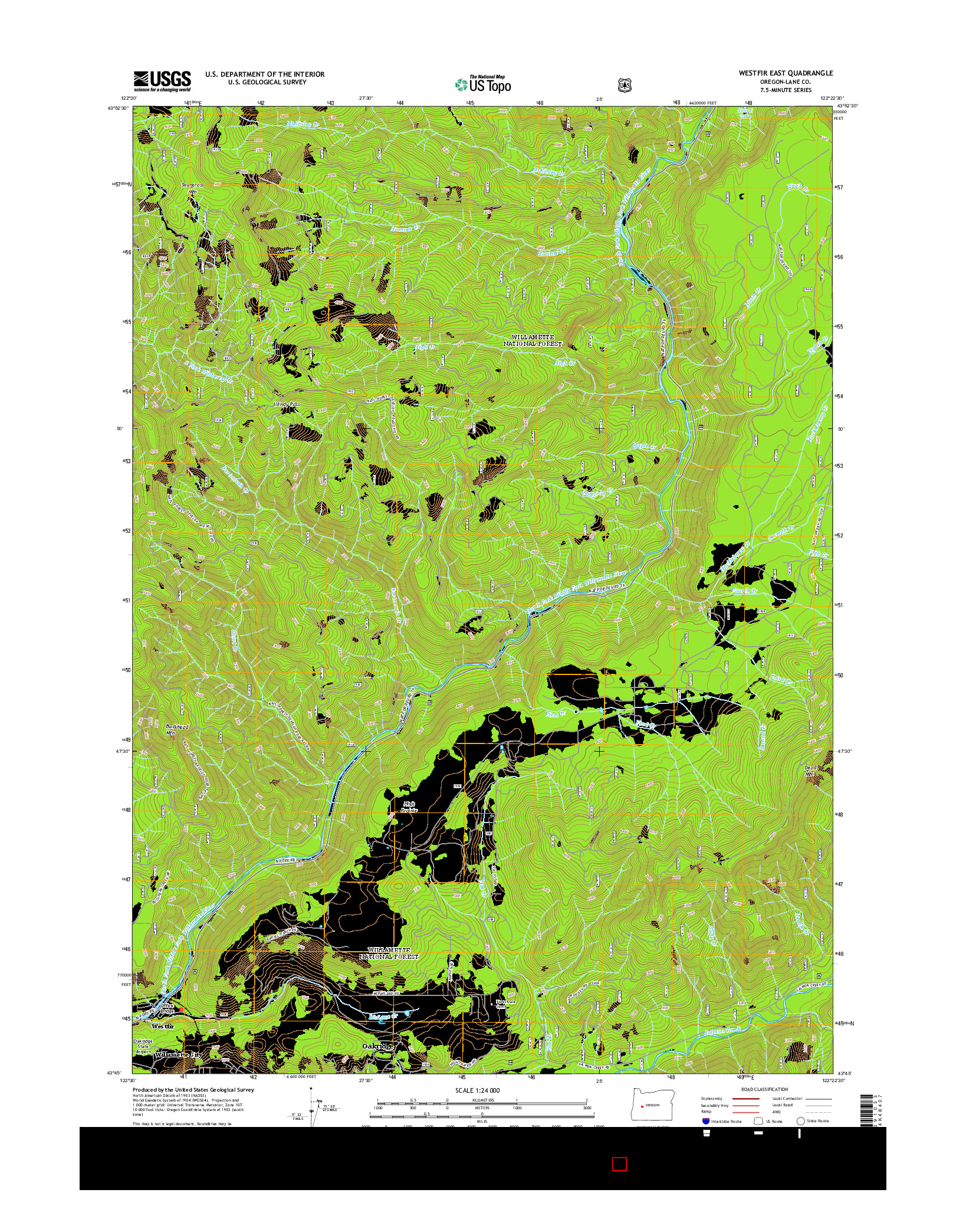 USGS US TOPO 7.5-MINUTE MAP FOR WESTFIR EAST, OR 2014