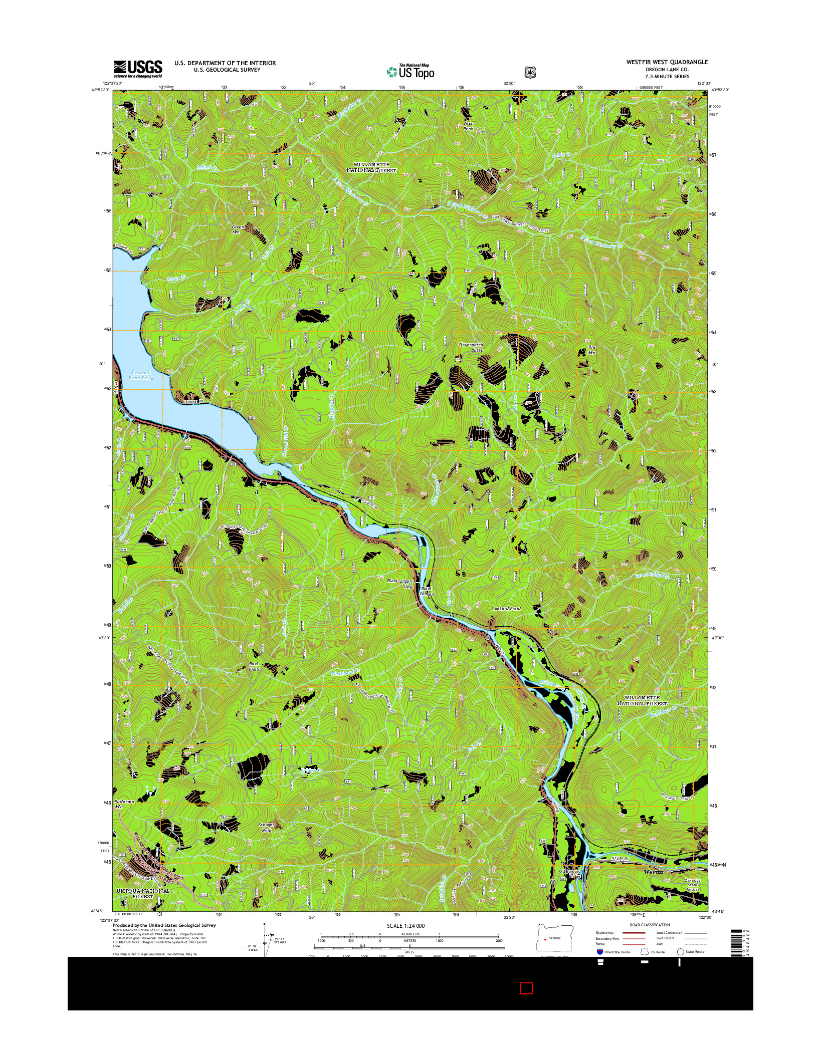 USGS US TOPO 7.5-MINUTE MAP FOR WESTFIR WEST, OR 2014