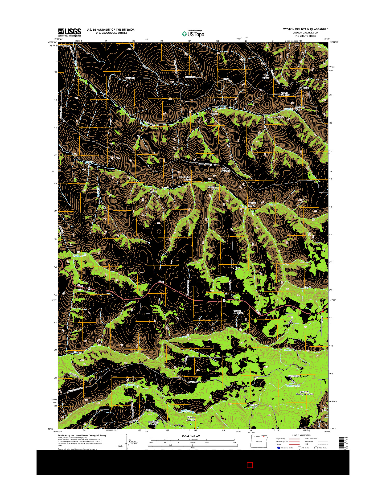 USGS US TOPO 7.5-MINUTE MAP FOR WESTON MOUNTAIN, OR 2014