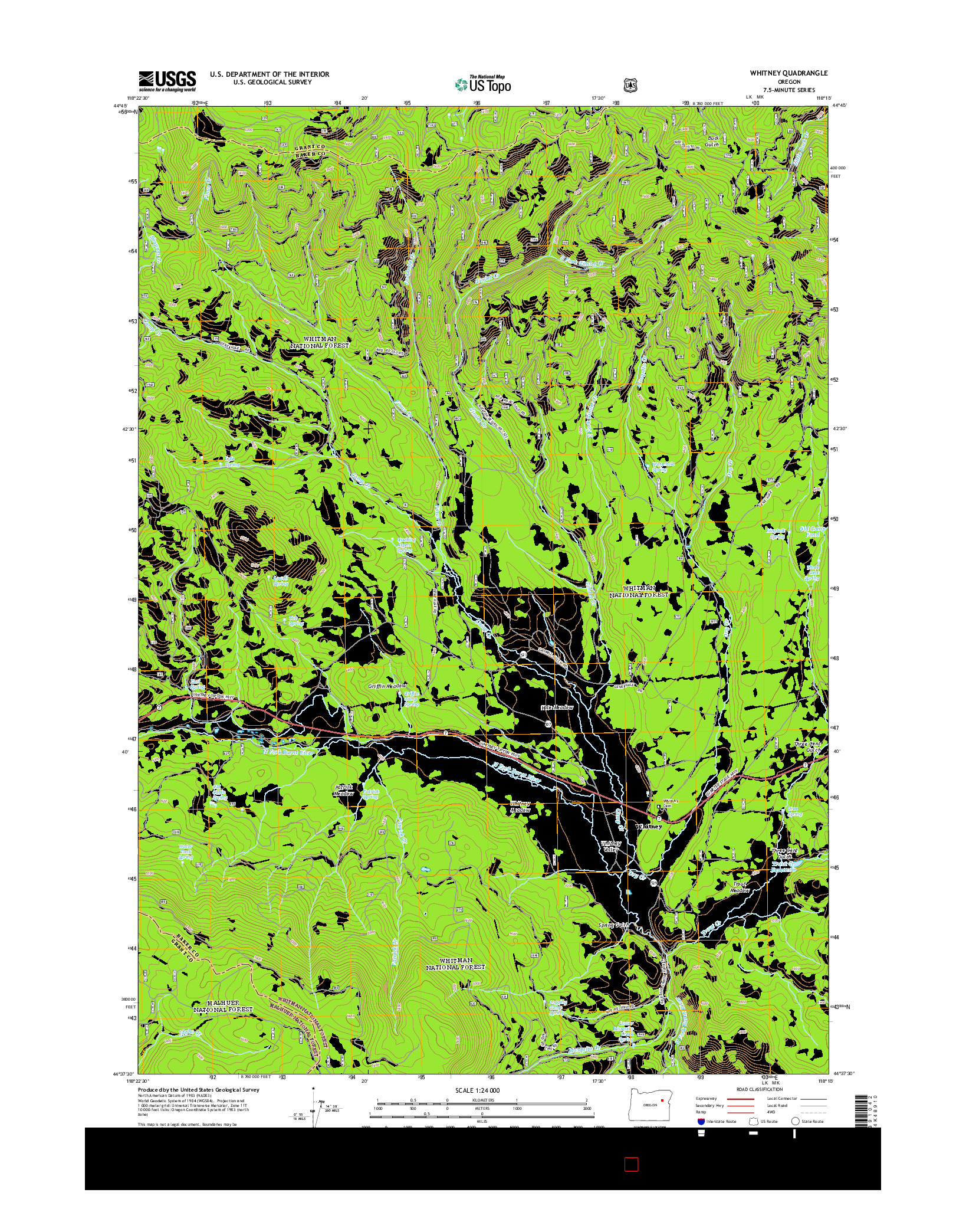 USGS US TOPO 7.5-MINUTE MAP FOR WHITNEY, OR 2014