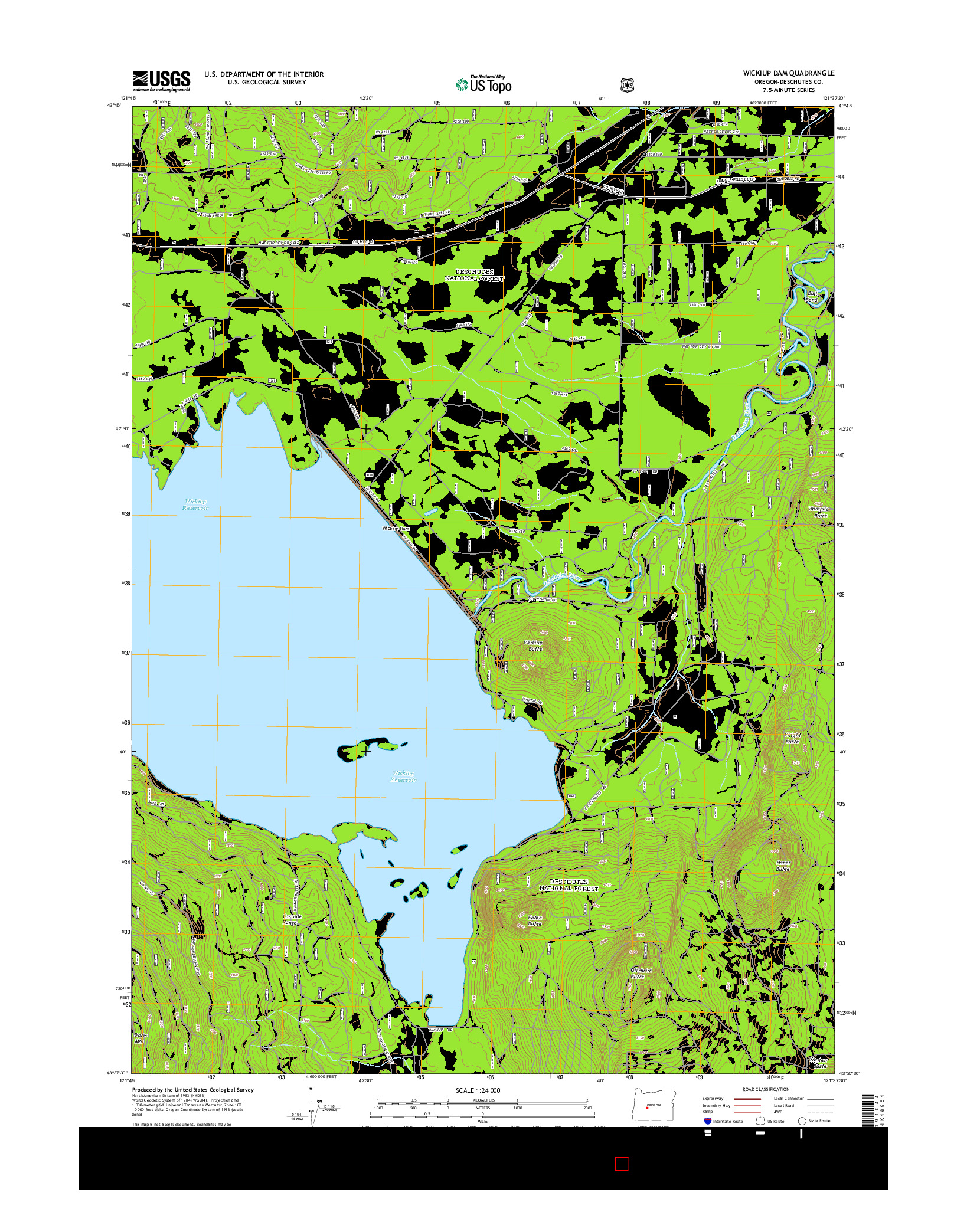 USGS US TOPO 7.5-MINUTE MAP FOR WICKIUP DAM, OR 2014