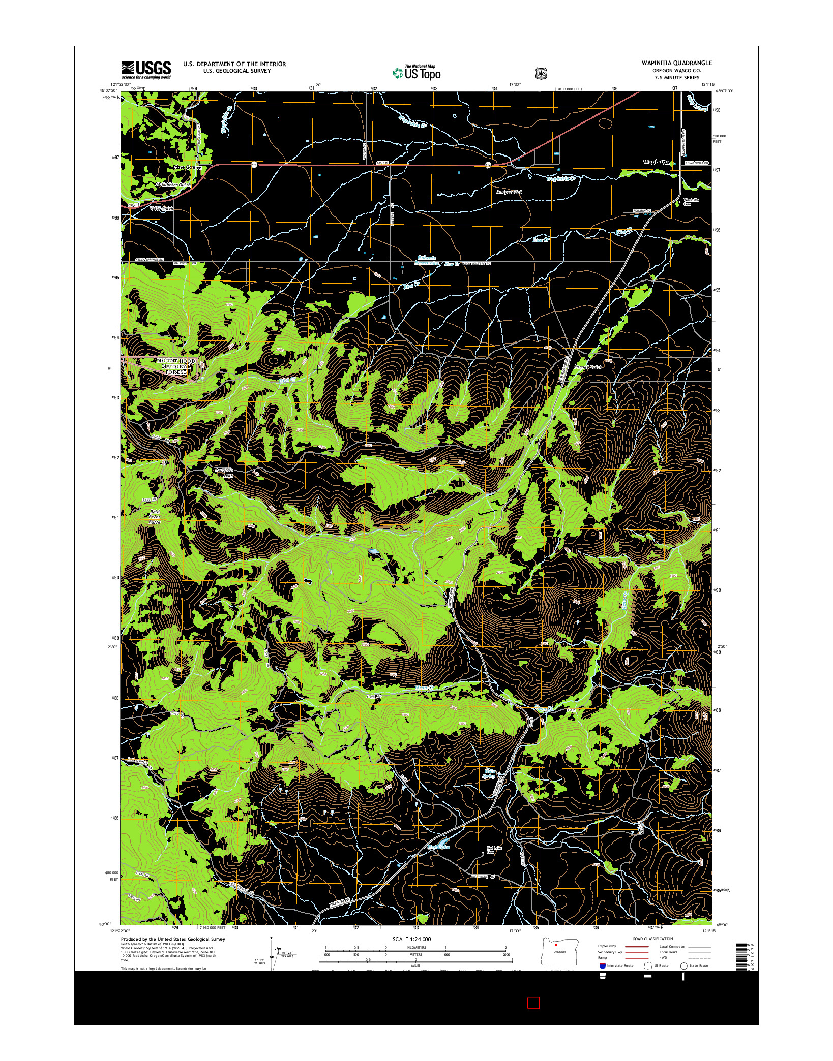 USGS US TOPO 7.5-MINUTE MAP FOR WAPINITIA, OR 2014