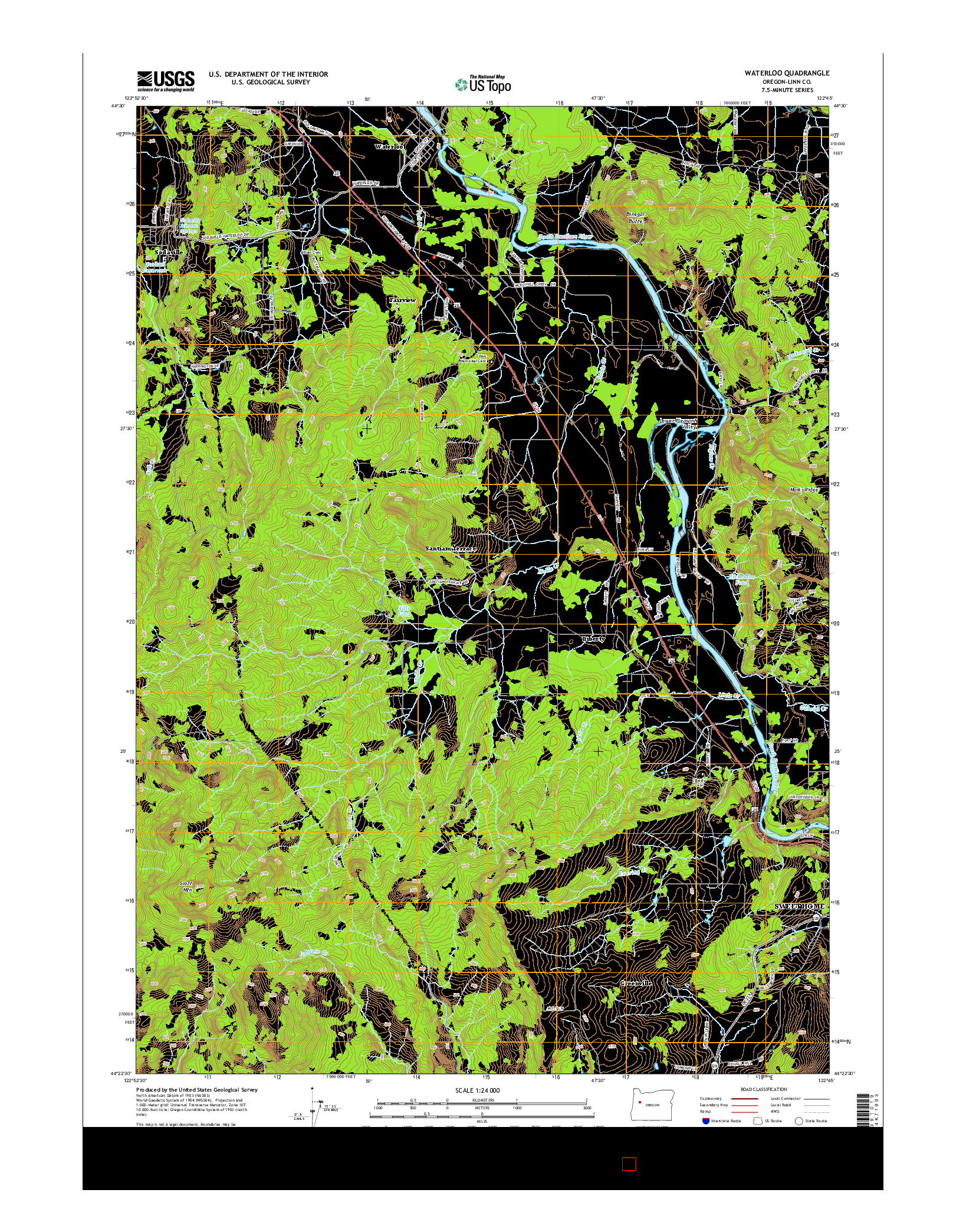 USGS US TOPO 7.5-MINUTE MAP FOR WATERLOO, OR 2014