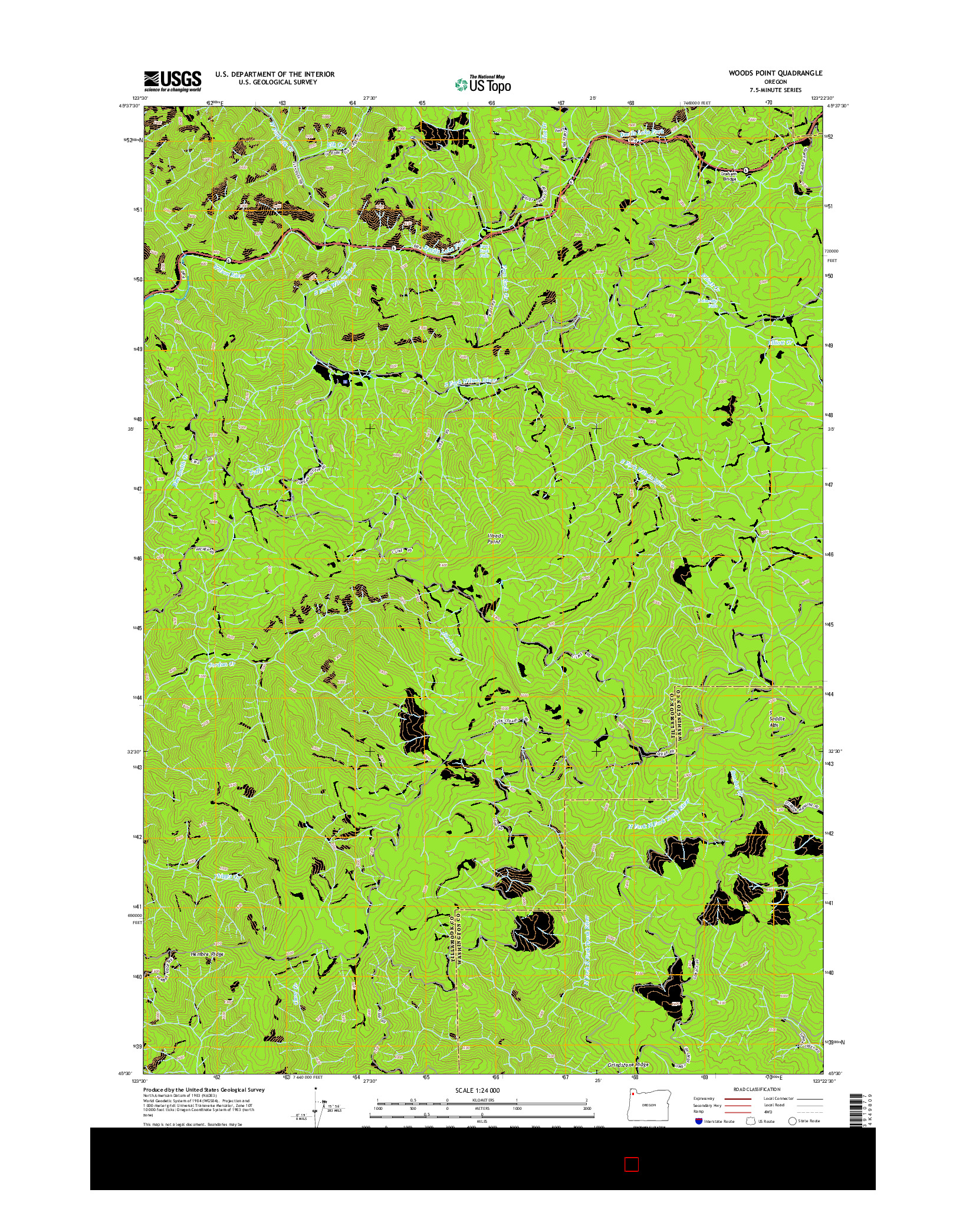 USGS US TOPO 7.5-MINUTE MAP FOR WOODS POINT, OR 2014