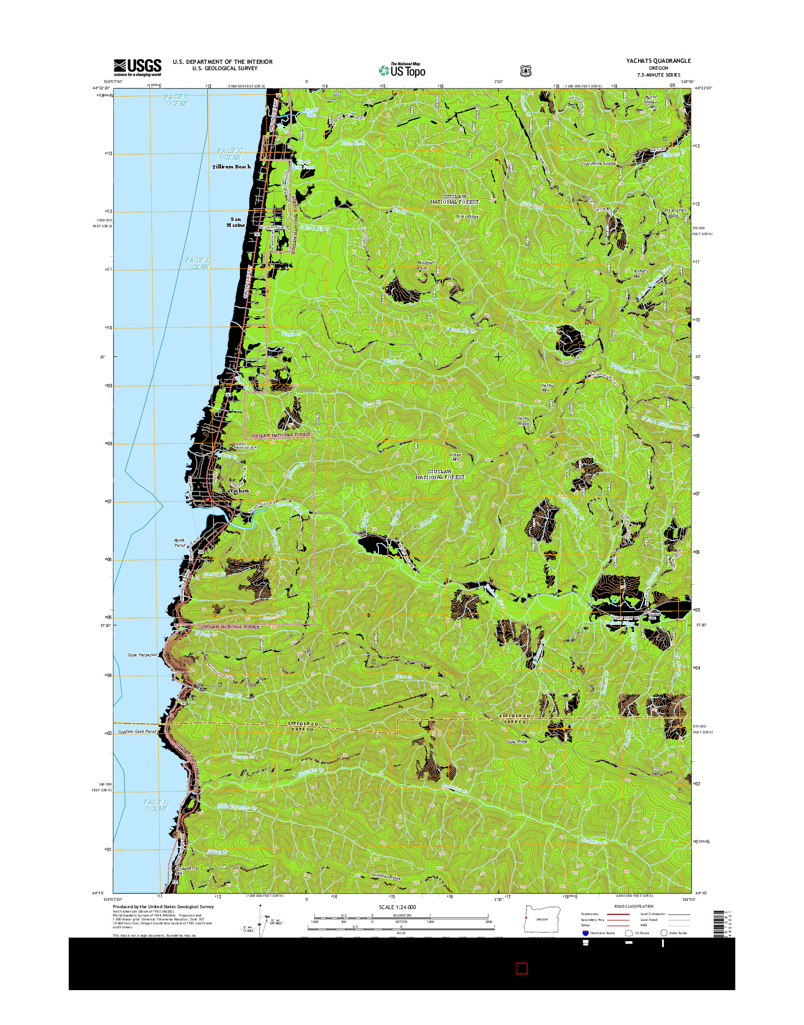 USGS US TOPO 7.5-MINUTE MAP FOR YACHATS, OR 2014