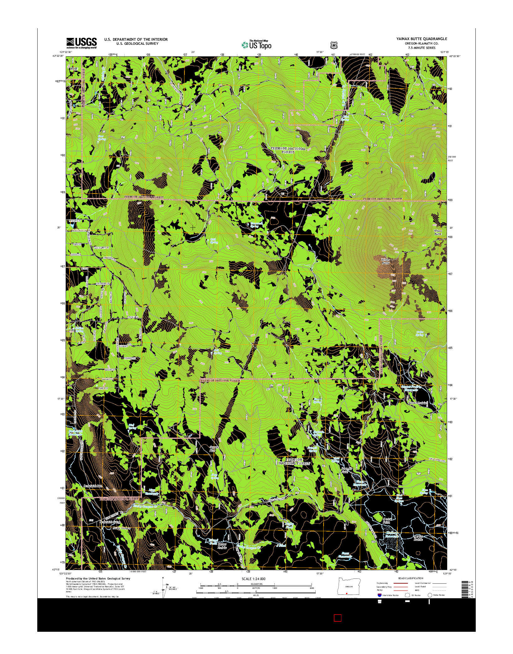 USGS US TOPO 7.5-MINUTE MAP FOR YAINAX BUTTE, OR 2014