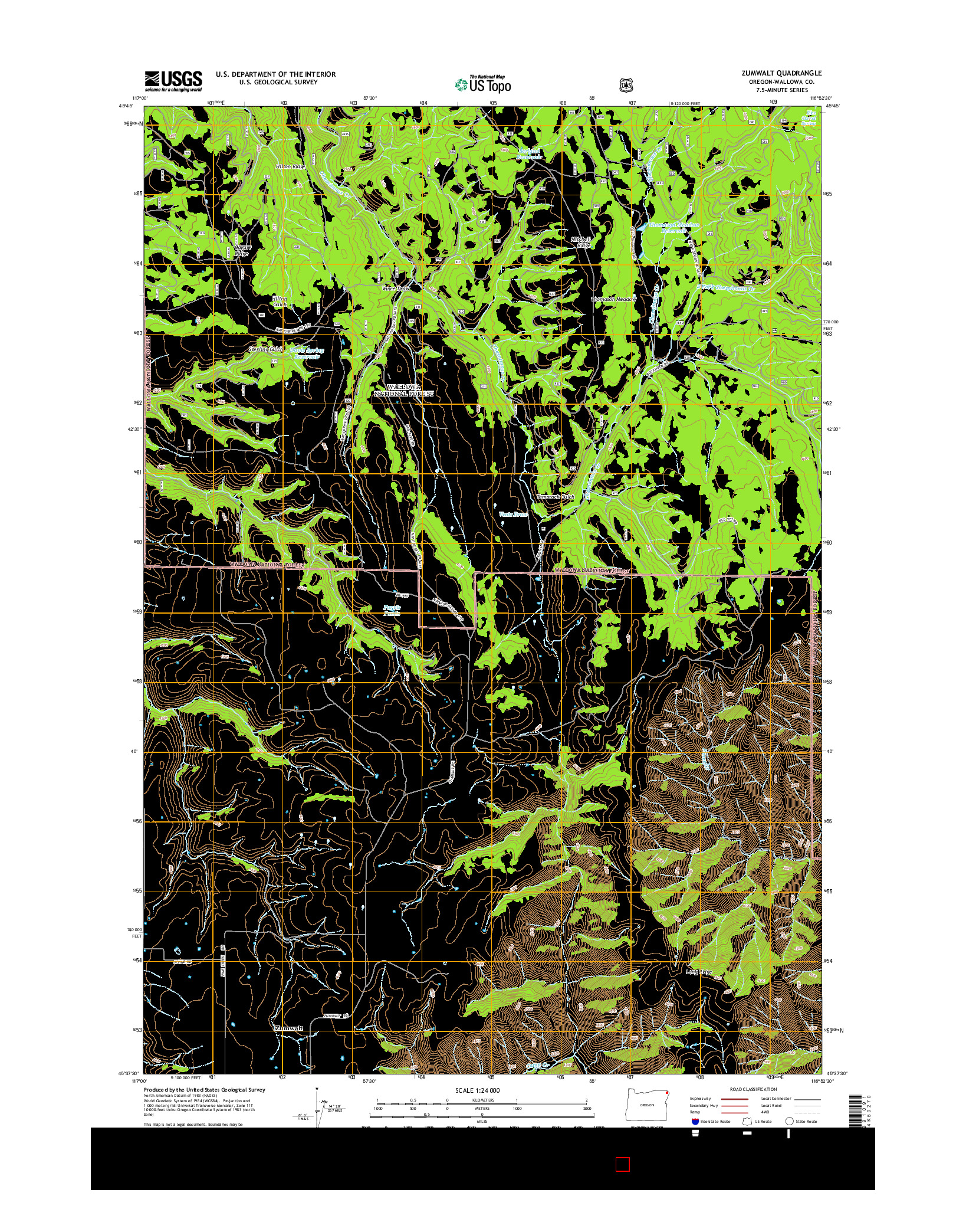 USGS US TOPO 7.5-MINUTE MAP FOR ZUMWALT, OR 2014