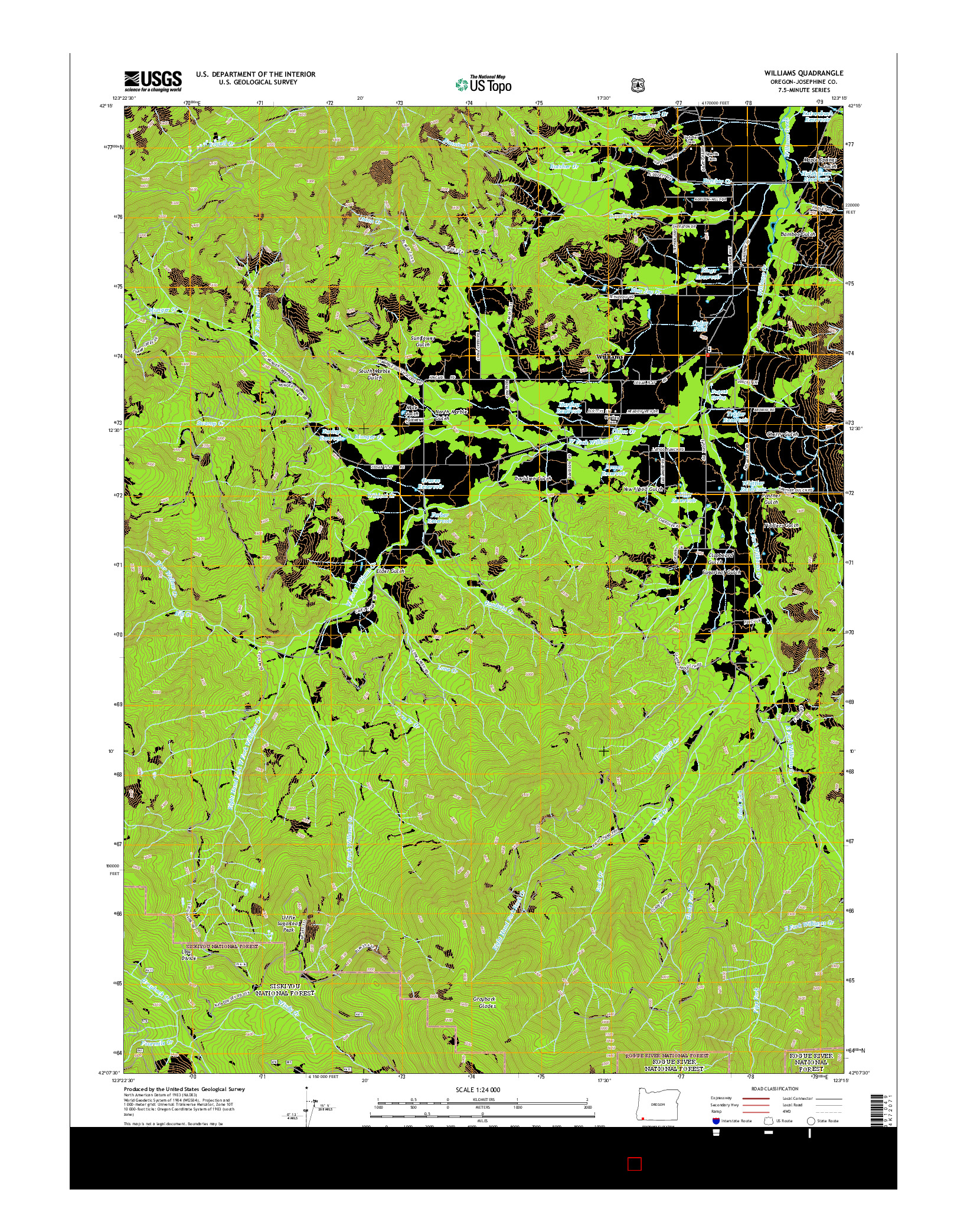 USGS US TOPO 7.5-MINUTE MAP FOR WILLIAMS, OR 2014