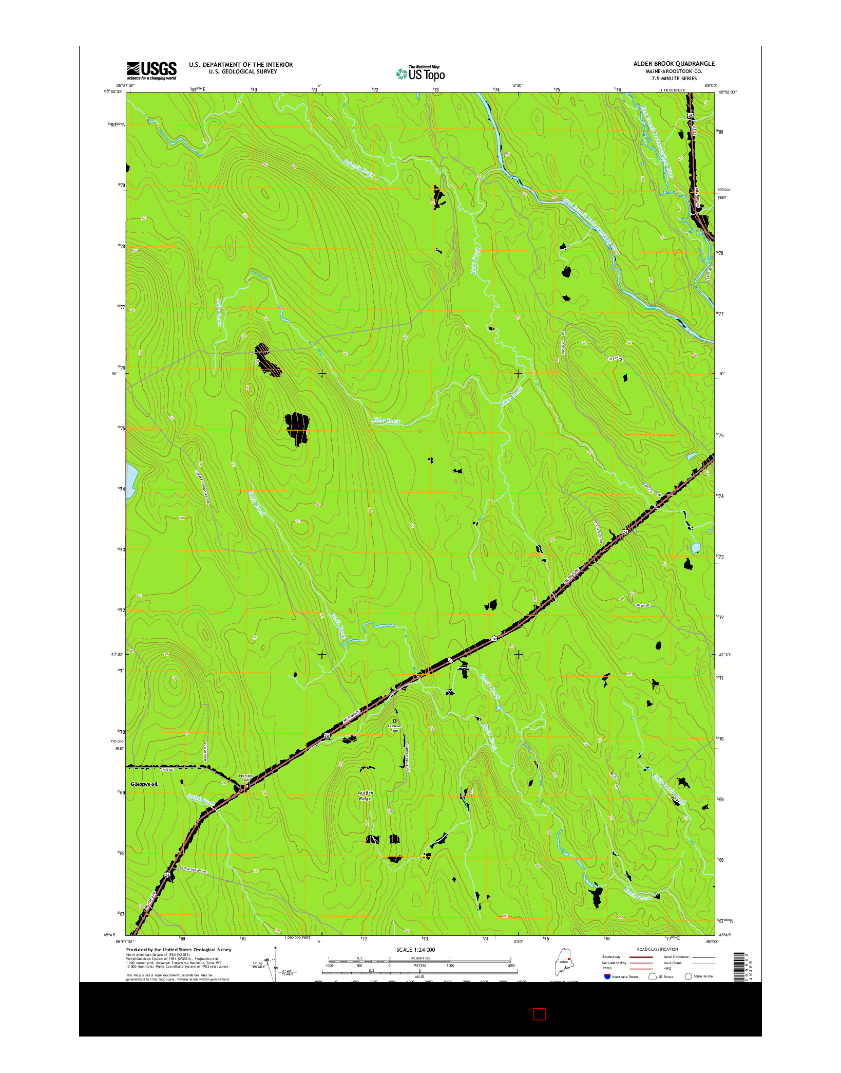 USGS US TOPO 7.5-MINUTE MAP FOR ALDER BROOK, ME 2014
