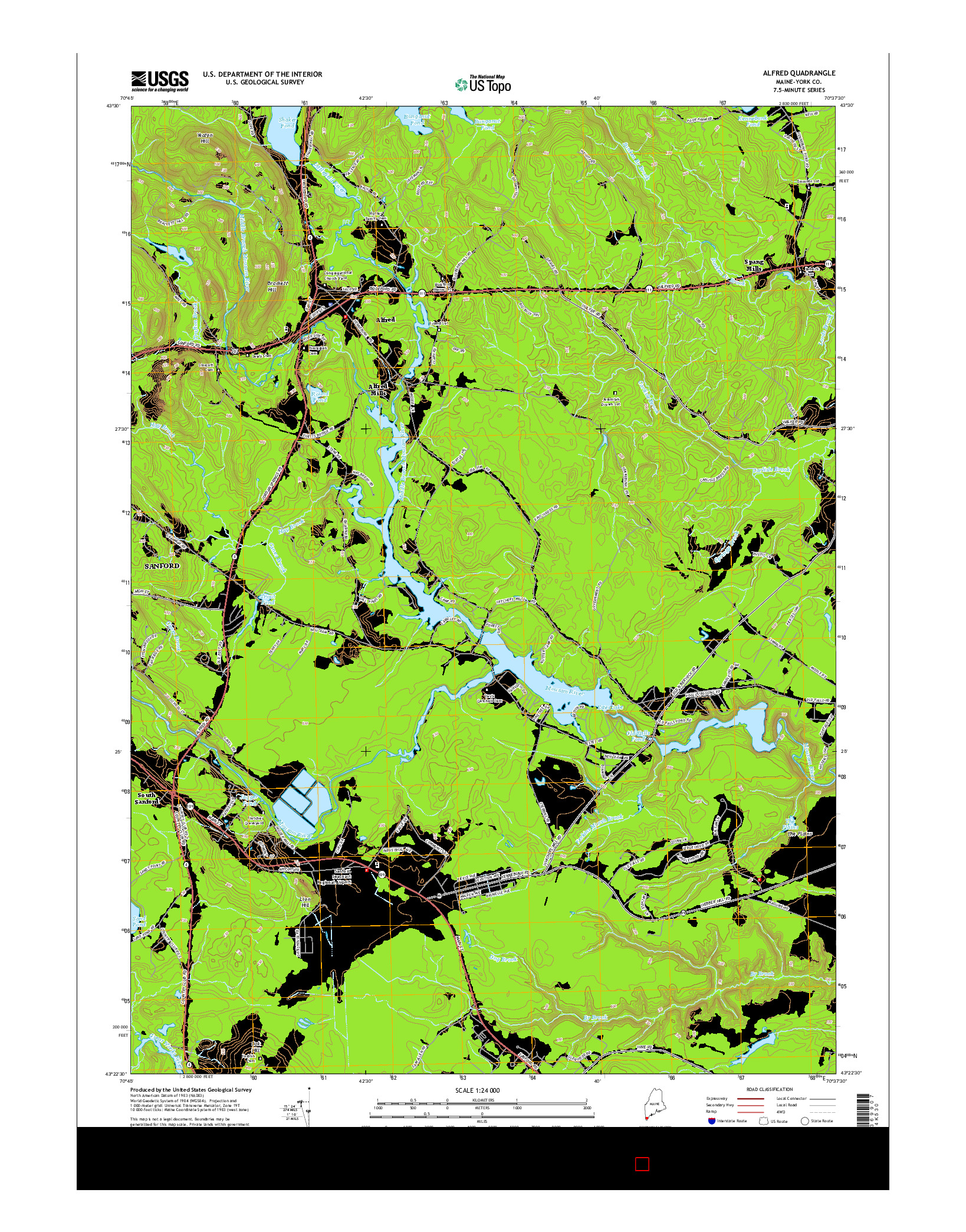 USGS US TOPO 7.5-MINUTE MAP FOR ALFRED, ME 2014