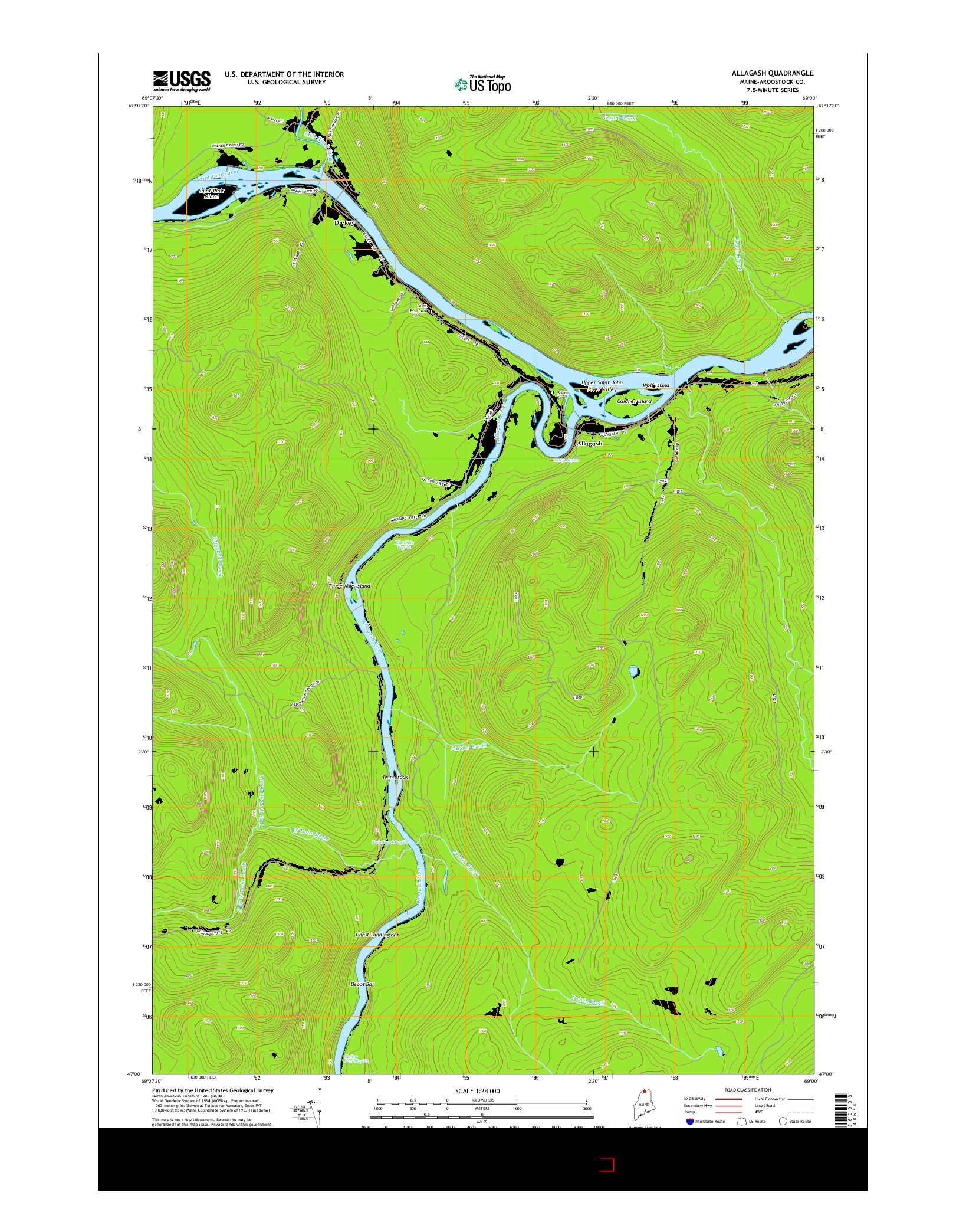 USGS US TOPO 7.5-MINUTE MAP FOR ALLAGASH, ME 2014