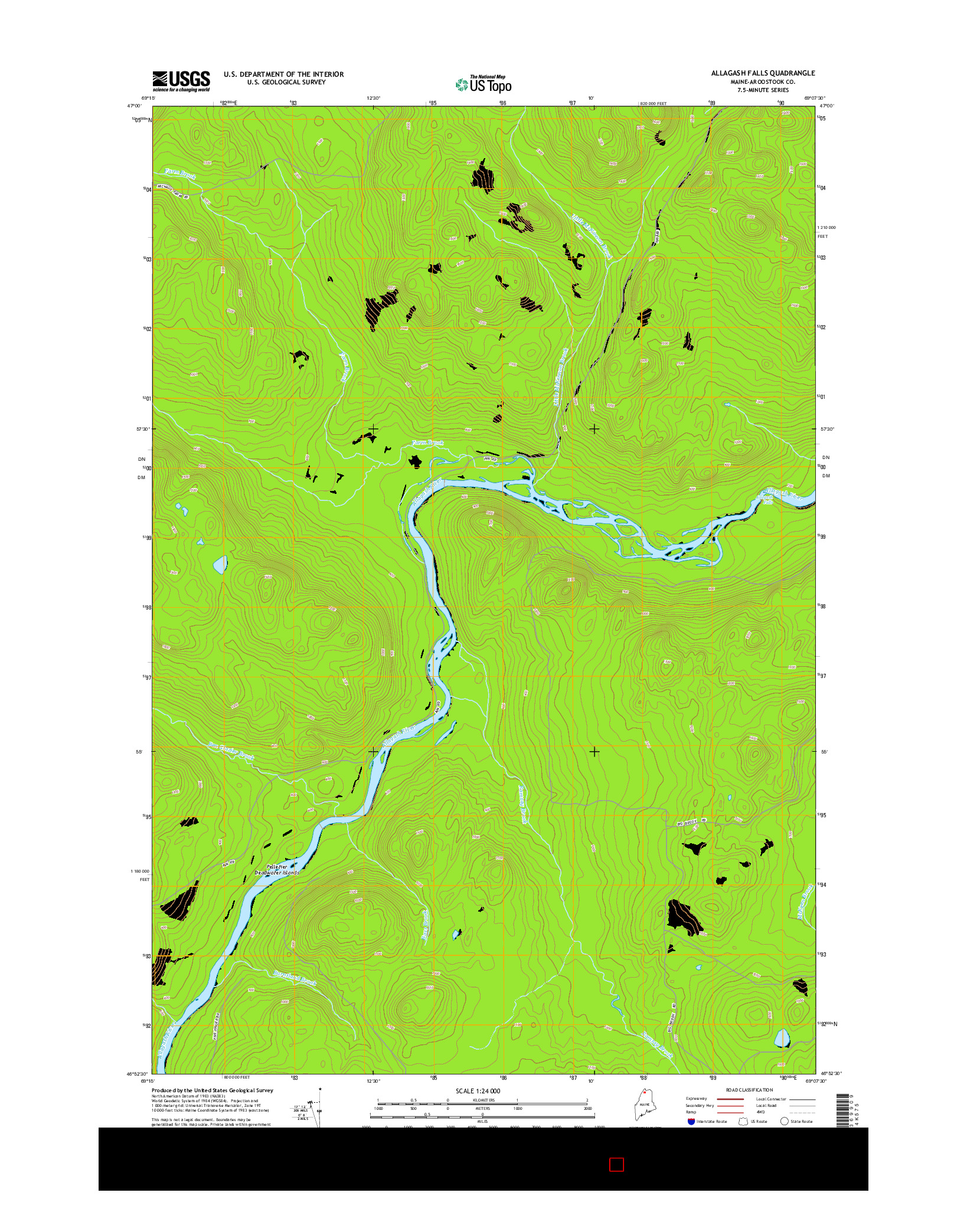 USGS US TOPO 7.5-MINUTE MAP FOR ALLAGASH FALLS, ME 2014