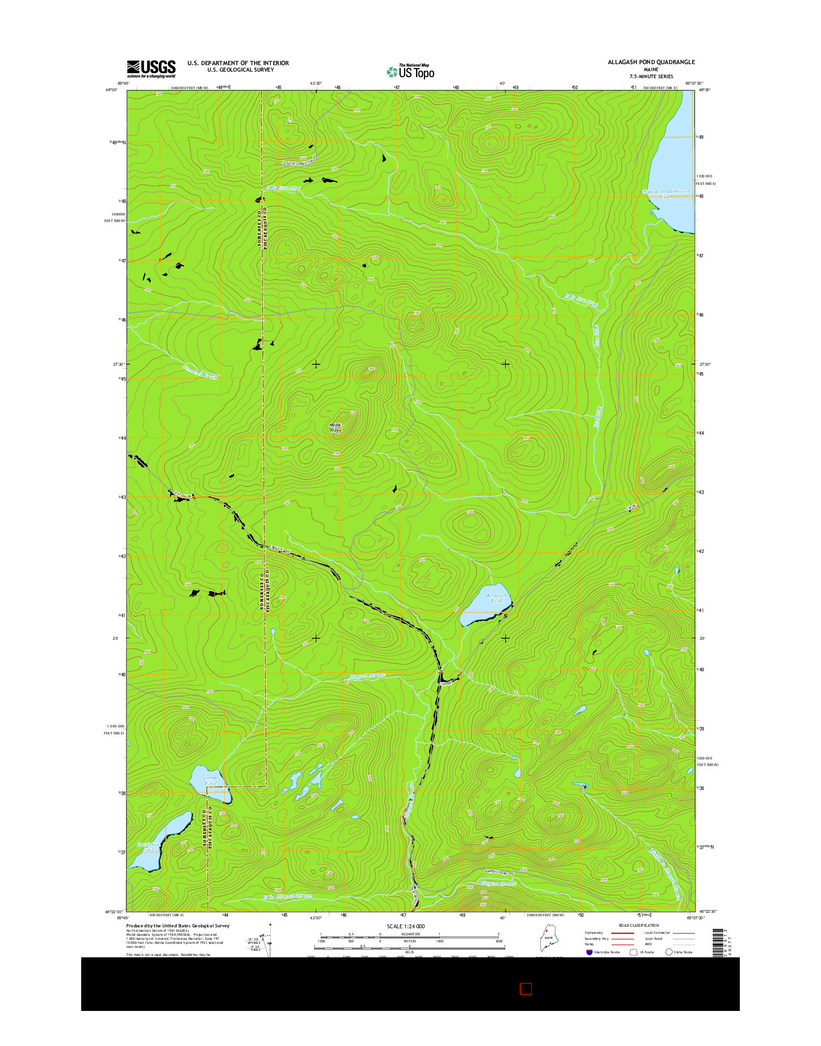 USGS US TOPO 7.5-MINUTE MAP FOR ALLAGASH POND, ME 2014