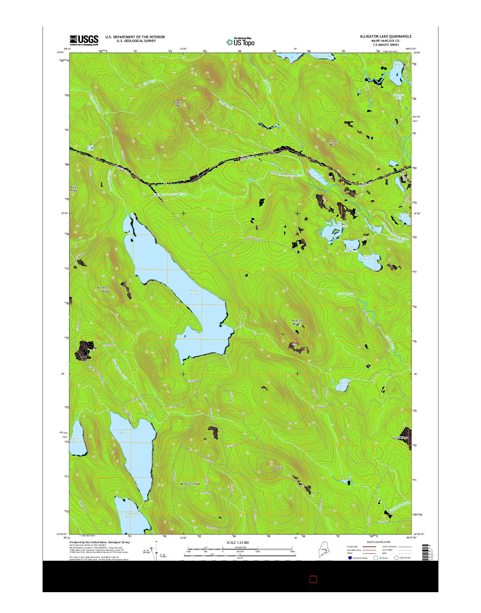USGS US TOPO 7.5-MINUTE MAP FOR ALLIGATOR LAKE, ME 2014