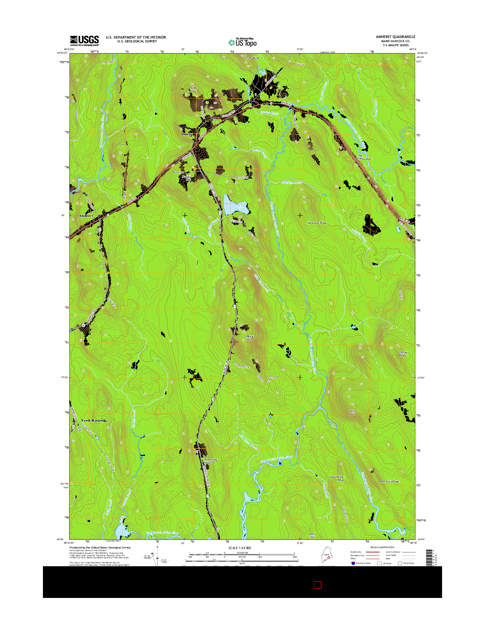 USGS US TOPO 7.5-MINUTE MAP FOR AMHERST, ME 2014