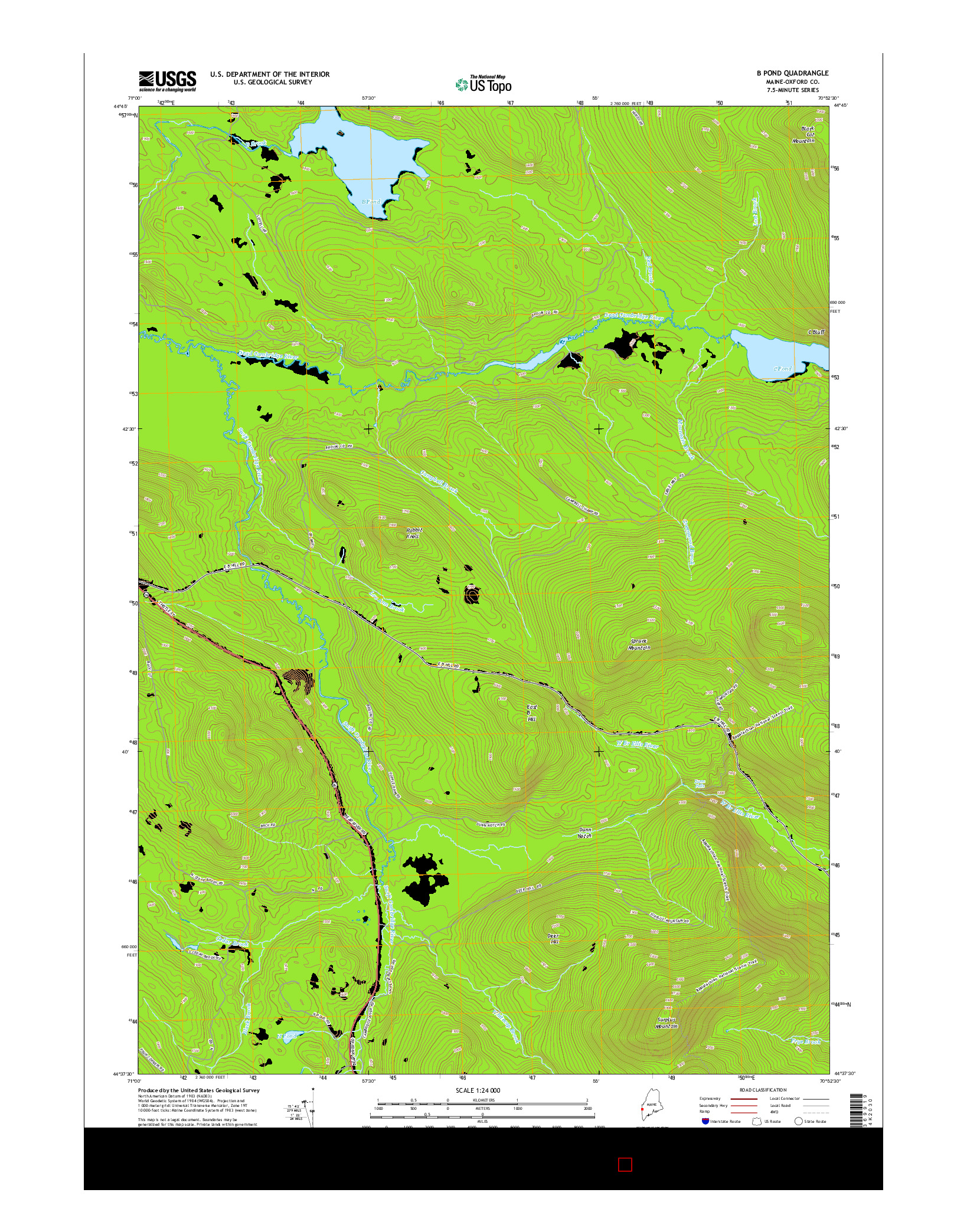 USGS US TOPO 7.5-MINUTE MAP FOR B POND, ME 2014