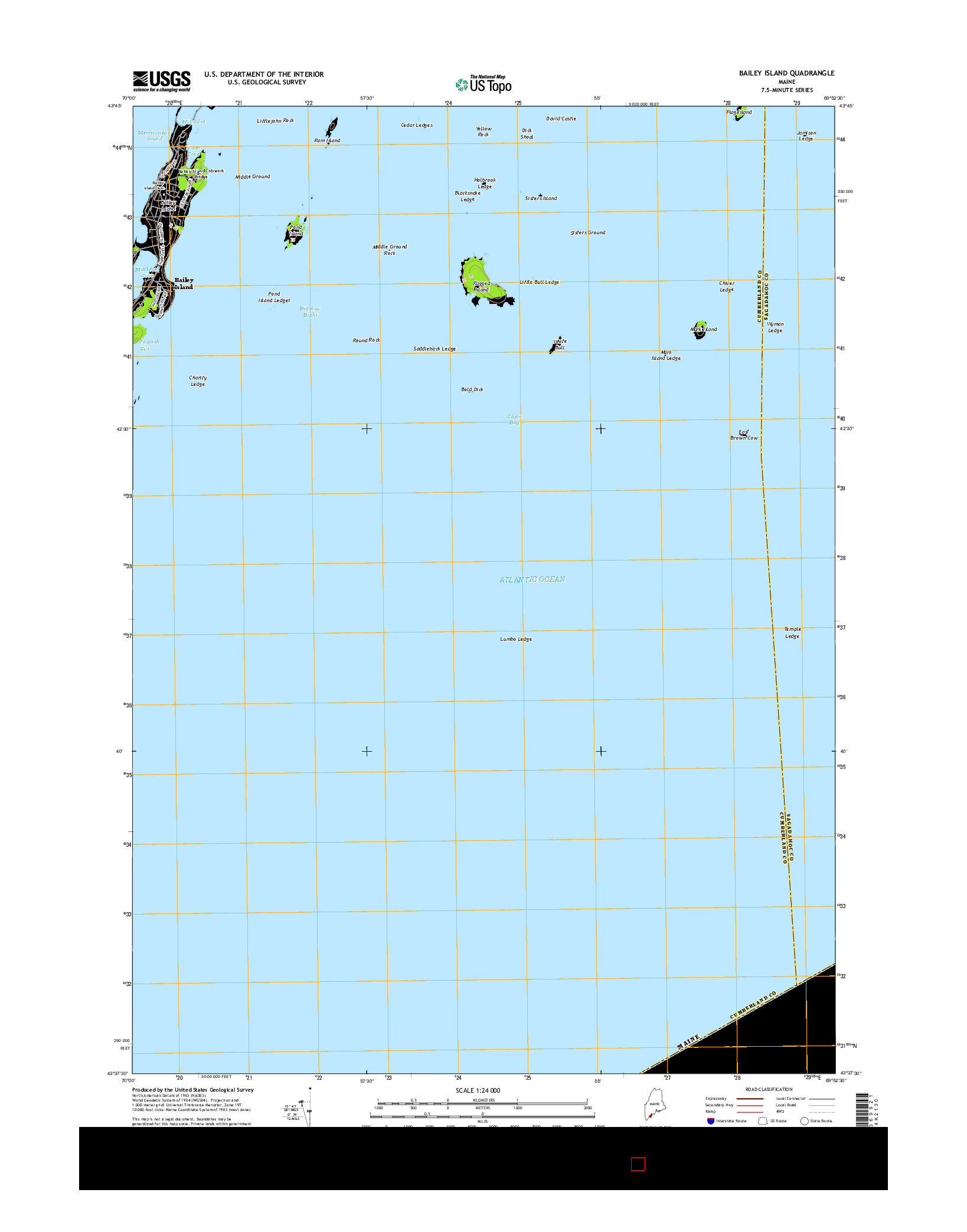 USGS US TOPO 7.5-MINUTE MAP FOR BAILEY ISLAND, ME 2014