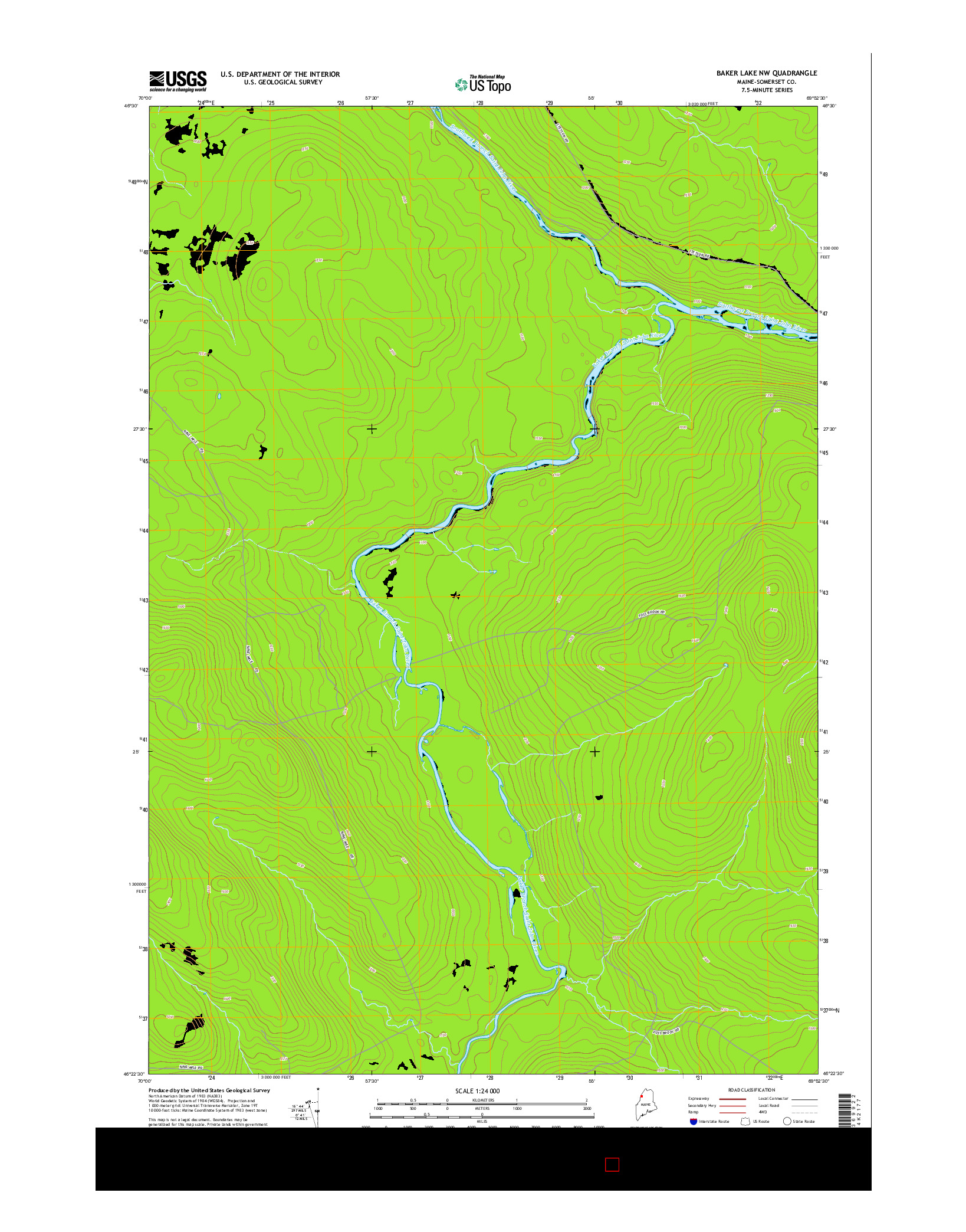 USGS US TOPO 7.5-MINUTE MAP FOR BAKER LAKE NW, ME 2014
