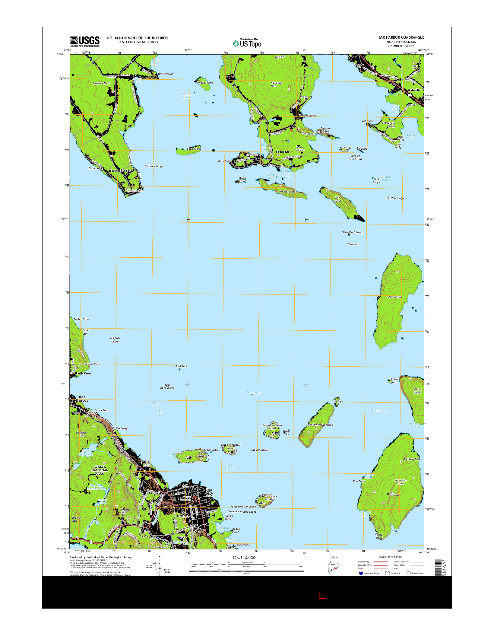 USGS US TOPO 7.5-MINUTE MAP FOR BAR HARBOR, ME 2014