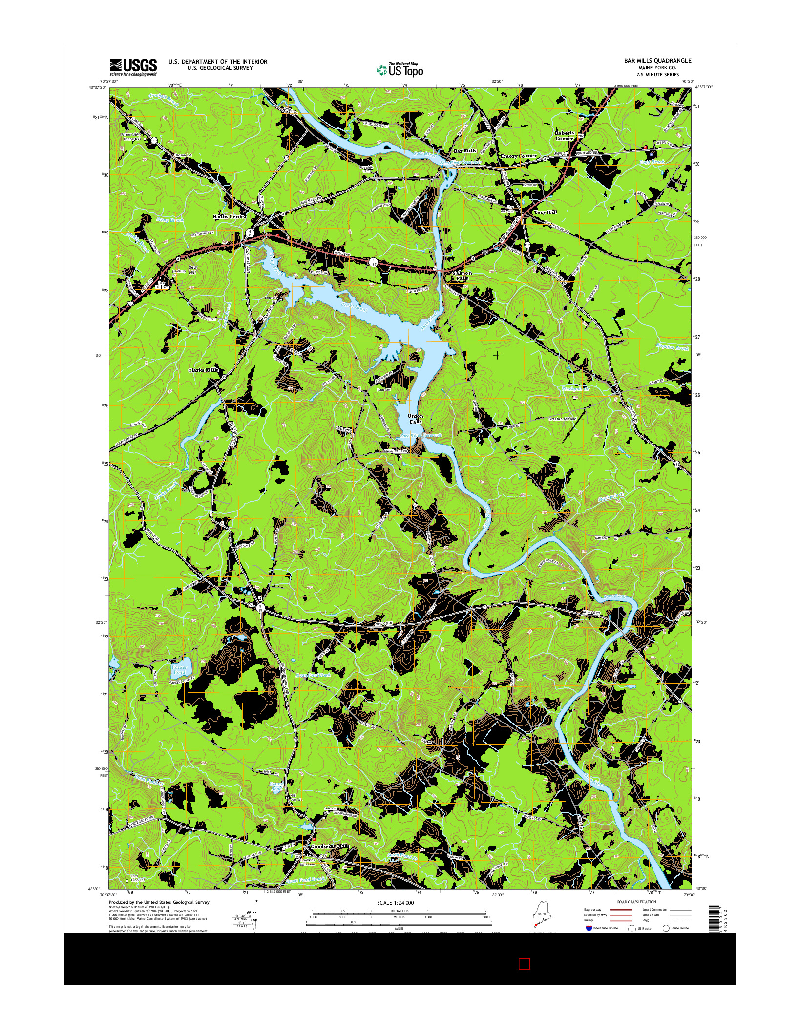 USGS US TOPO 7.5-MINUTE MAP FOR BAR MILLS, ME 2014